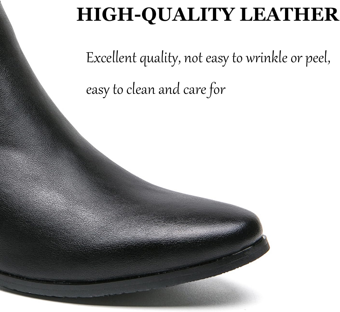 Men's Classic Polished Leather Side Zip Chelsea Ankle Boots Pointed Toe Slip-On Warm Comfortable Waterproof Chukka Boots Fashion Low Heel Business Dress Chelsea Boots - Image 3