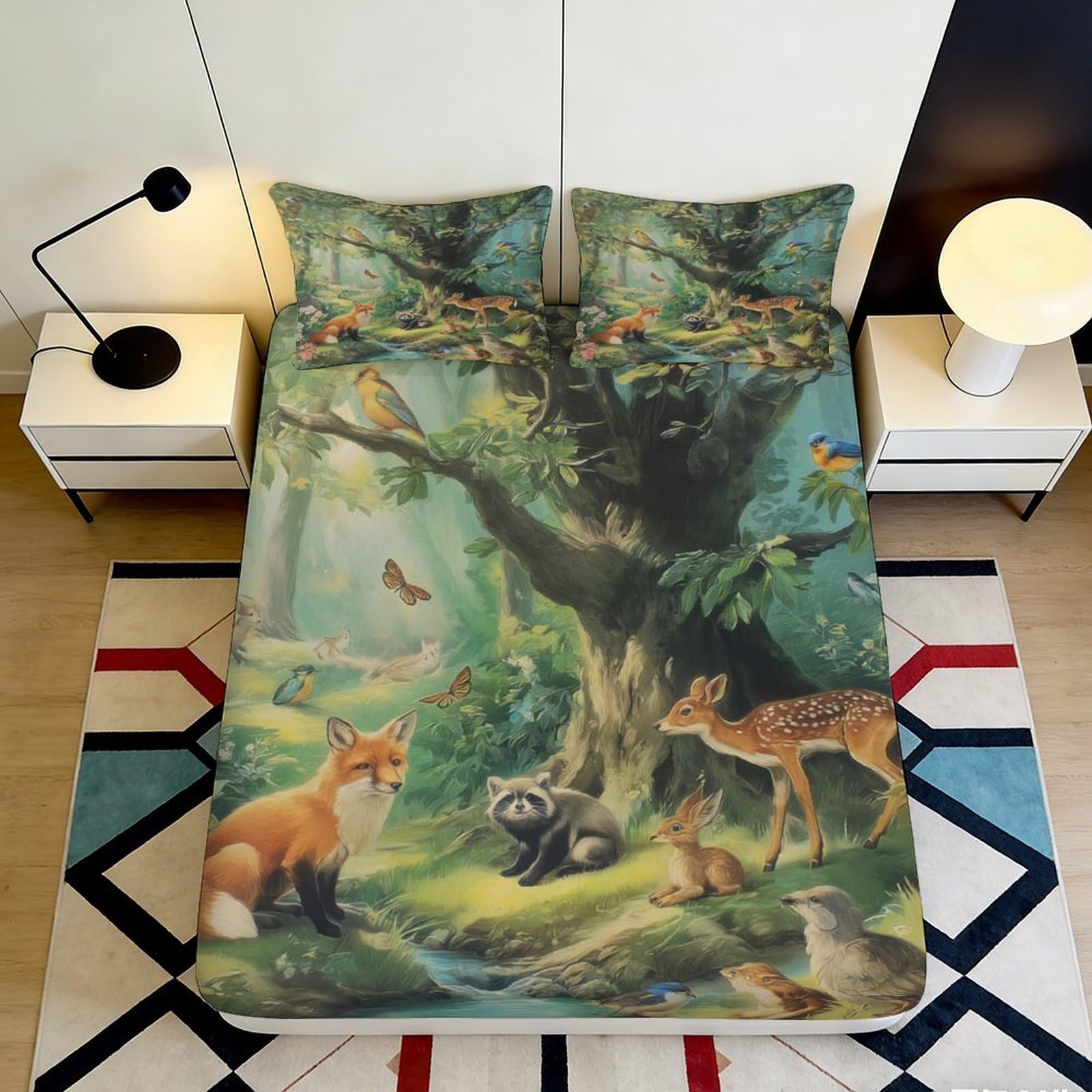 Pnayamiorkfel Style-10 3D Printed Woodland Animals Fitted Sheet Microfiber Soft Breathable Forest Life Mattress Cover For Bedroom Decor 90X200x25cm