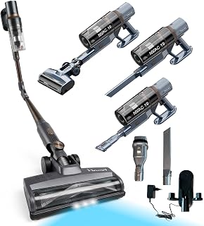 NARVI Aspiradora de Mano sin Cable 500W 40KPA Potencia 150AW 70 min De Autonomía Batería Extraíble 29.6V Cepillo Antienredo con Luz LED y Filtro HEPA para Mascotas y Hogar