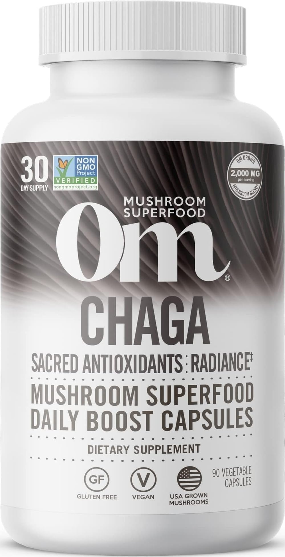 Om Mushroom Superfood Chaga Mushroom Capsules Supplement, Sacred Antioxidants & Immune Support, 90 Count, 30 Days