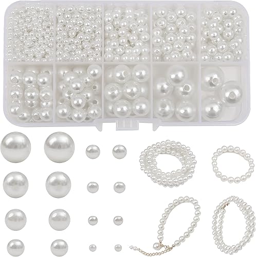 DADIFEN 800 cuentas de perlas artificiales blancas de 3456810120.551 in para hacer joyas, perlas sueltas con agujeros para decoración, pulseras,