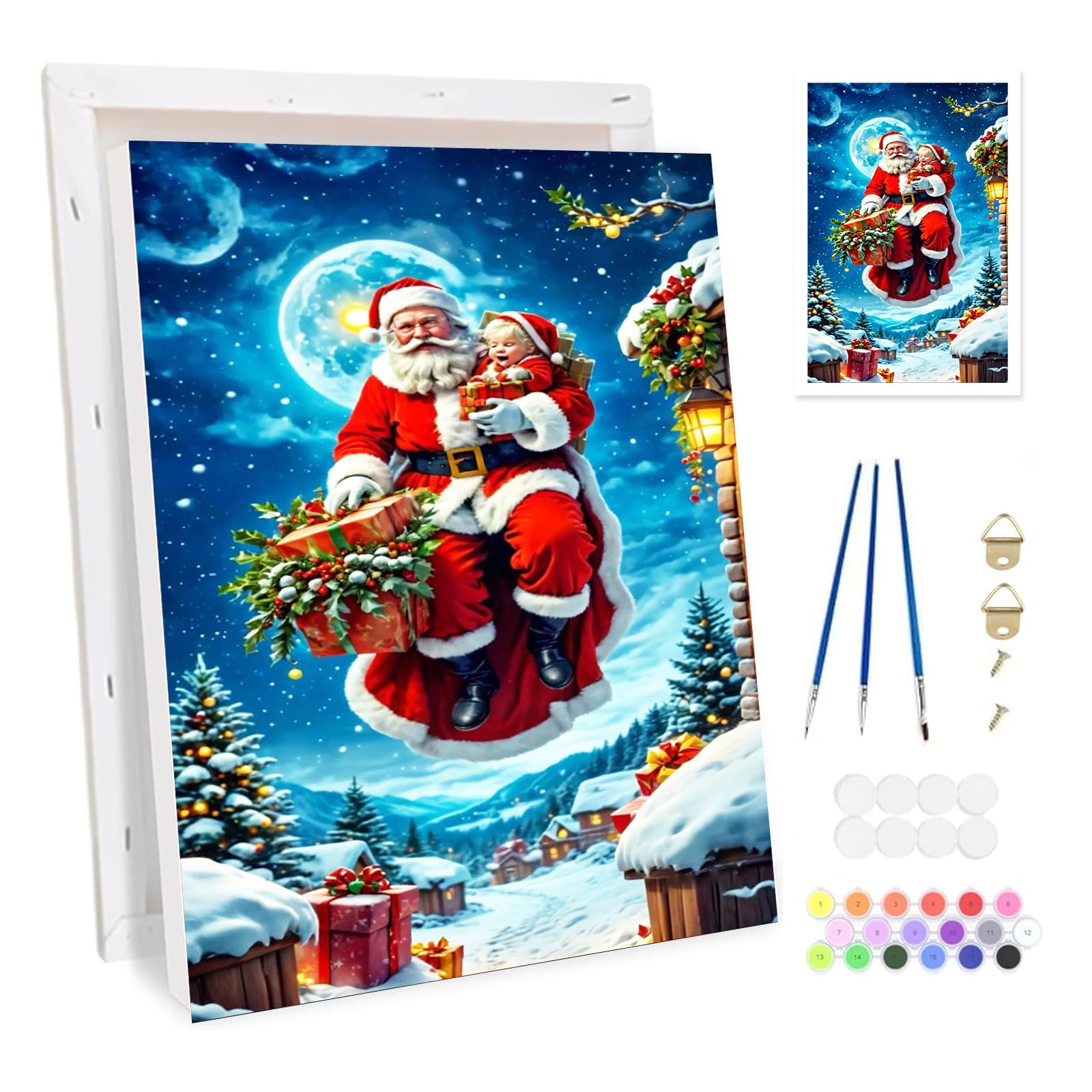 Bowetile Kit Peinture Par Numéros Noël 4 Toiles Avec Cadre – Père Noël & Village Festif, 20x30 Cm, Parfait Pour Débutants Adultes & Enfants, Loisir Créatif Relaxant DIY