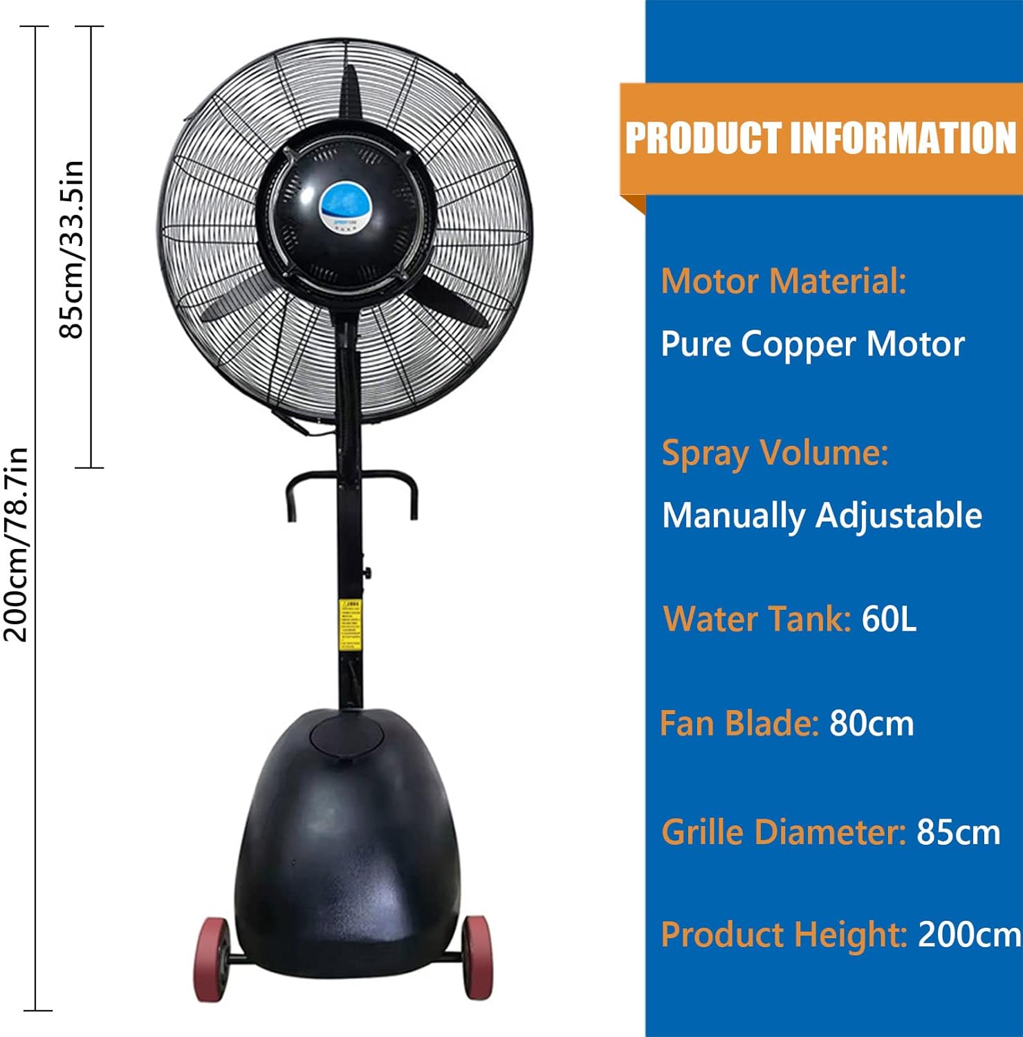 Outdoor Misting Pedestal Fan, Industrial Cooling Fan with Mist, 3 Speeds Water Tank Electric Fans, 90° Oscillation - Patio, Garden, Backyard