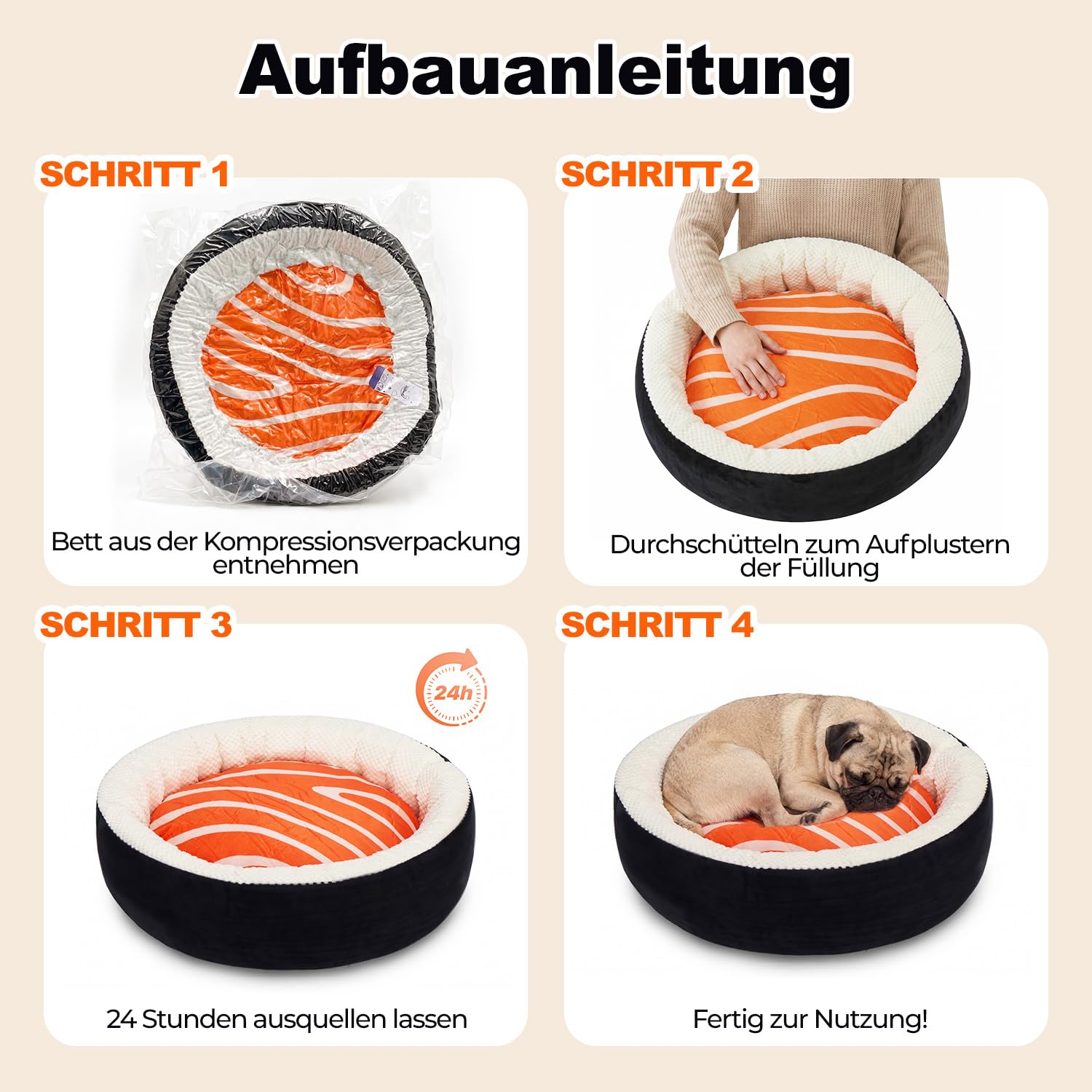 Katzenbett, Hundebett Kleine Hunde, Katzenkissen, 53x53x15cm | Waschbar & Pflegeleicht, Sushi-Korb mit Hohem Rand, Super Flauschig & Weich, Passend für Große Katzen + Kleine Hunde