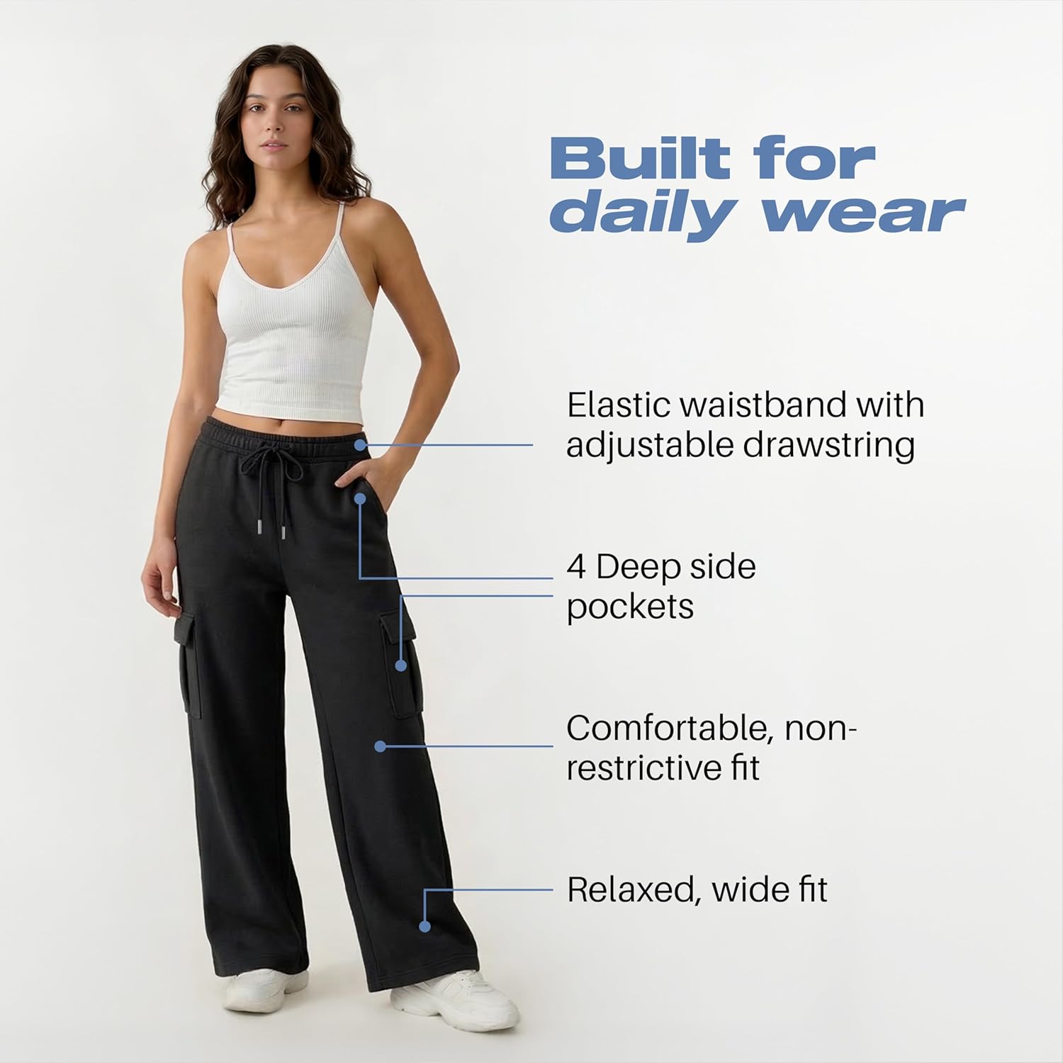 Common Stitch 3 Pack Sweatpants Women, Wide Leg Cargo Womens Sweatpants, Wide Leg Pants with Pockets (Available in Plus)