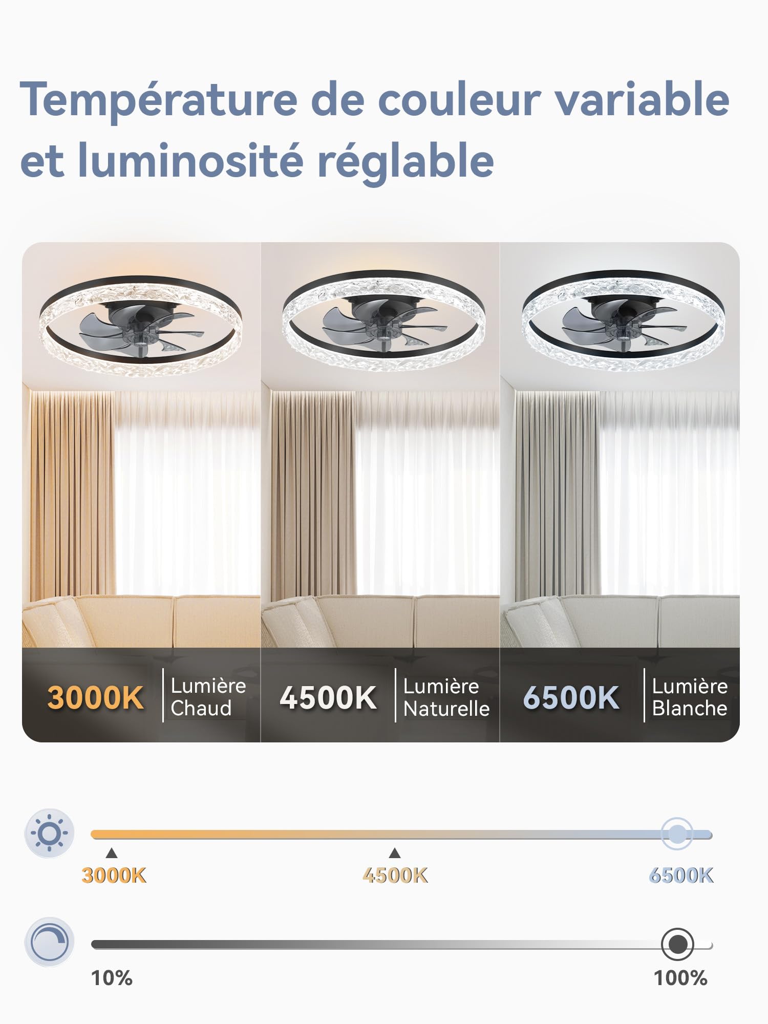 ZMISHIBO Ventilatore da soffitto con luce, Ø 50,8 cm, LED 3000K-6500K dimmerabile 10%-100%, Lampada Ventilatore da Soffitto, 6 velocità, silenzioso, timer, app e telecomando, moderno, nero