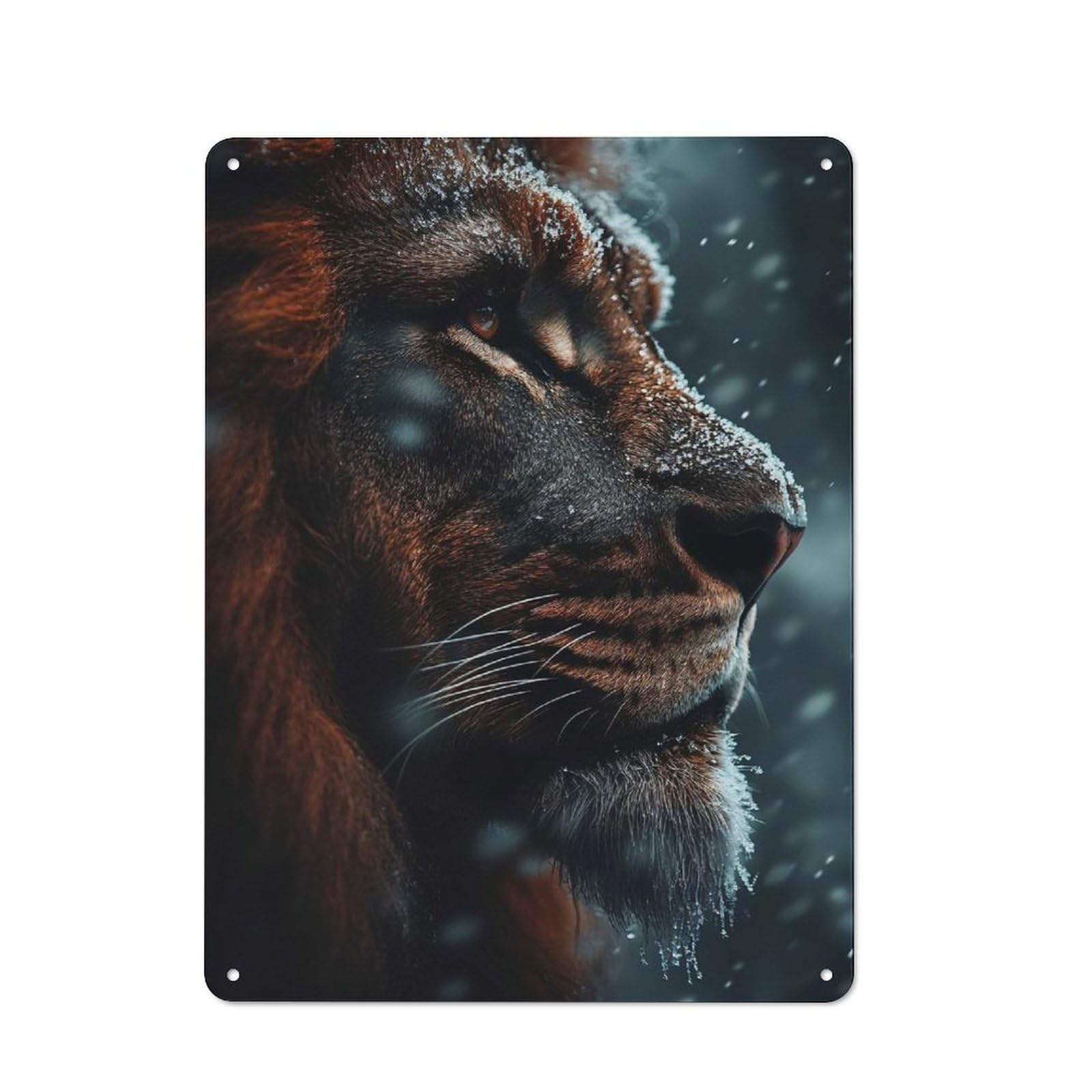 Country Metal Sign with Snowy Lion Portrait Design 40x30cm, Barn Style Farmhouse Wall Decor for Farmhouse Kitchen, Pantry Or Dining Area