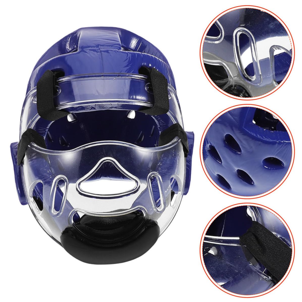 Casco Protettivo per Arti Marziali Blu con Visiera Completa | Imbottitura in Spugna Pu, Vestibilità Regolabile, Tessuto ad Asciugatura Rapida e Struttura Compatta
