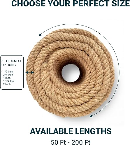 Miniatura 6 de Cuerda de cáñamo, cuerda de yute gruesa de 34 pulgadas x 100 pies, cuerda de tira y afloja, cuerda de cáñamo para ciervos, cuerda náutica para