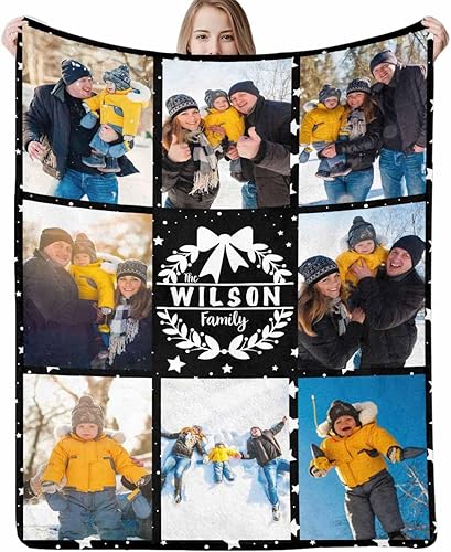 Manta personalizable para la familia, manta personalizada con fotos, texto, collages de fotos, regalos para mamá, papá, abuela, abuelo, amigos,