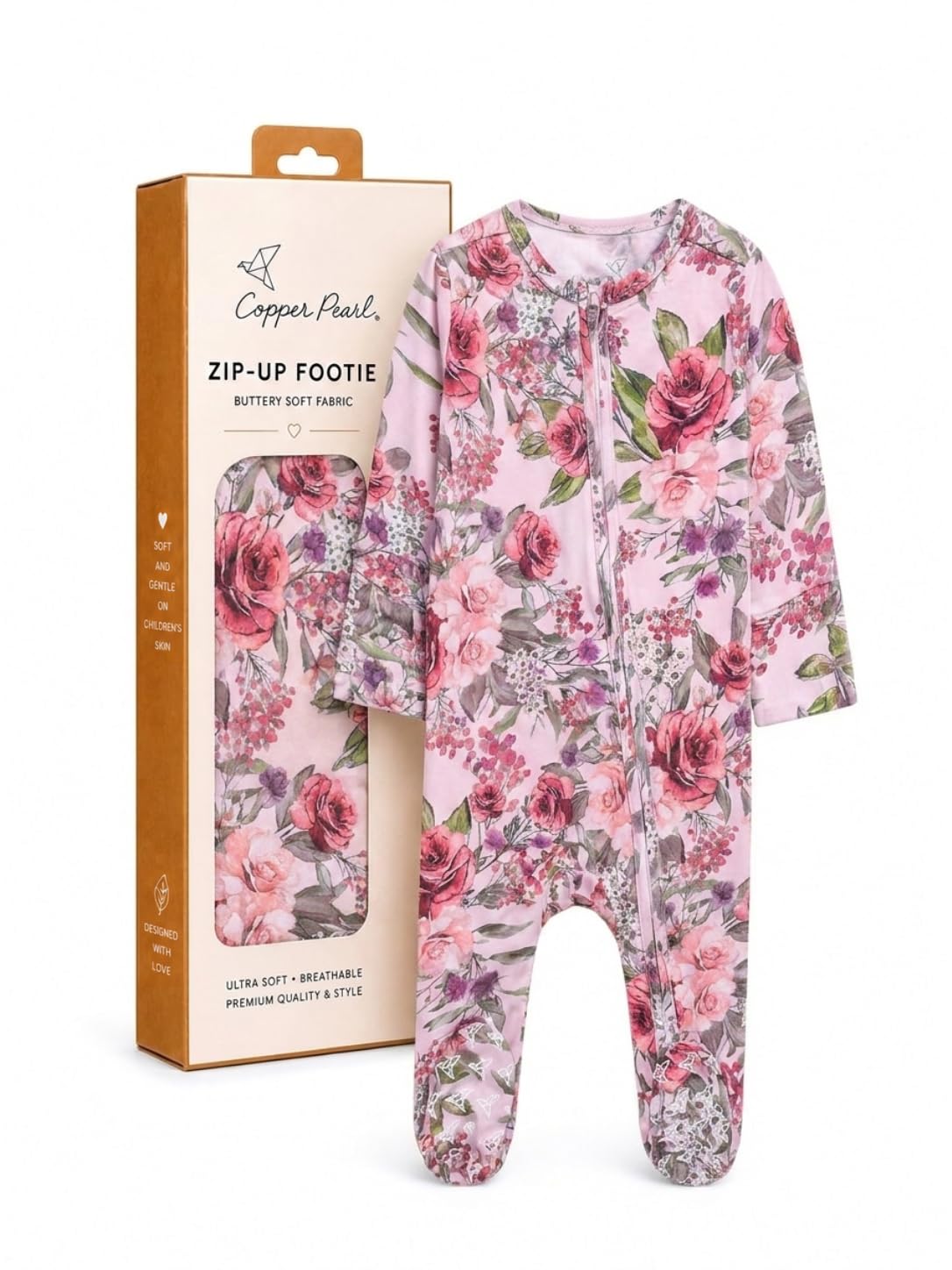 Copper Pearl Bamboo Zip-Up Footie Pajamas - Buttery Soft Sleep and Play Footies for Boys and Girls