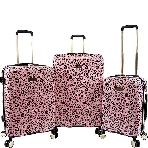 Juicy Couture Women's Jane 3-Piece Hardside Spinner Luggage Set, Telescoping Handles, Pink Leopard, One Size - Pink Leopard