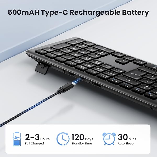 TECKNET Wireless Keyboard,Rechargeable 2.4GHz Silent Keyboard, Scissor Keys for Comfort & Stability, Full Size keyboard wireless with Numpad & Hotkeys for PC/Laptop/Desktop, UK QWERTY Layout - 4