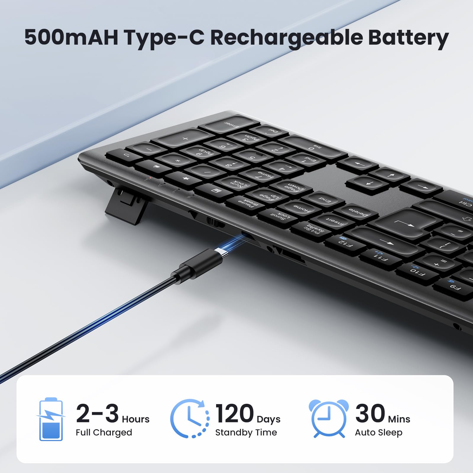 TECKNET Wireless Keyboard,Rechargeable 2.4GHz Silent Keyboard, Scissor Keys for Comfort & Stability, Full Size keyboard wireless with Numpad & Hotkeys for PC/Laptop/Desktop, UK QWERTY Layout - 5