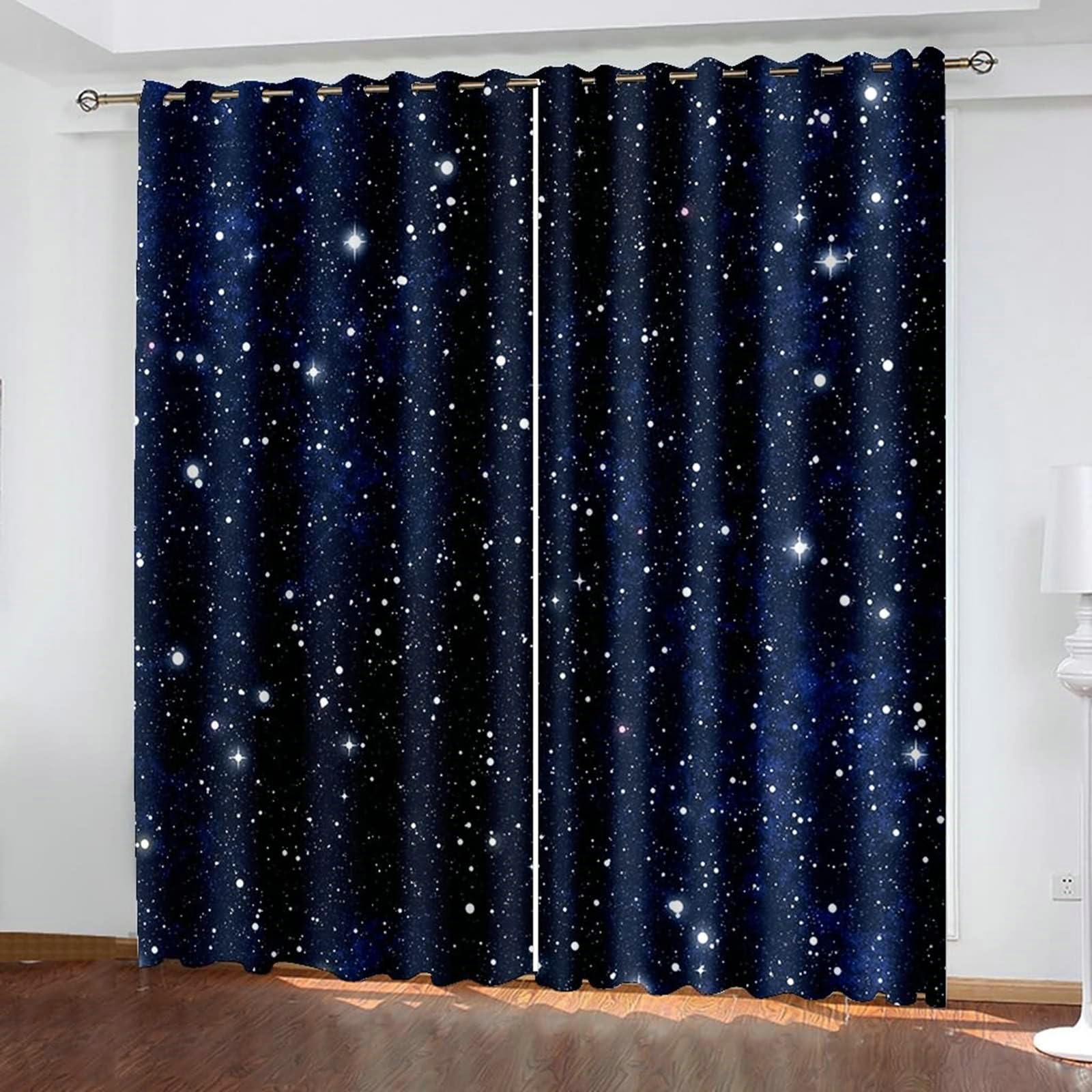 Zasłony do salonu, 213 cm długości, zasłony zaciemniające do pokoju, 2 zestawy paneli 38 szer. x 213 cm dł., błyszczące gwiazdy, termiczne zasłony zaciemniające do sypialni