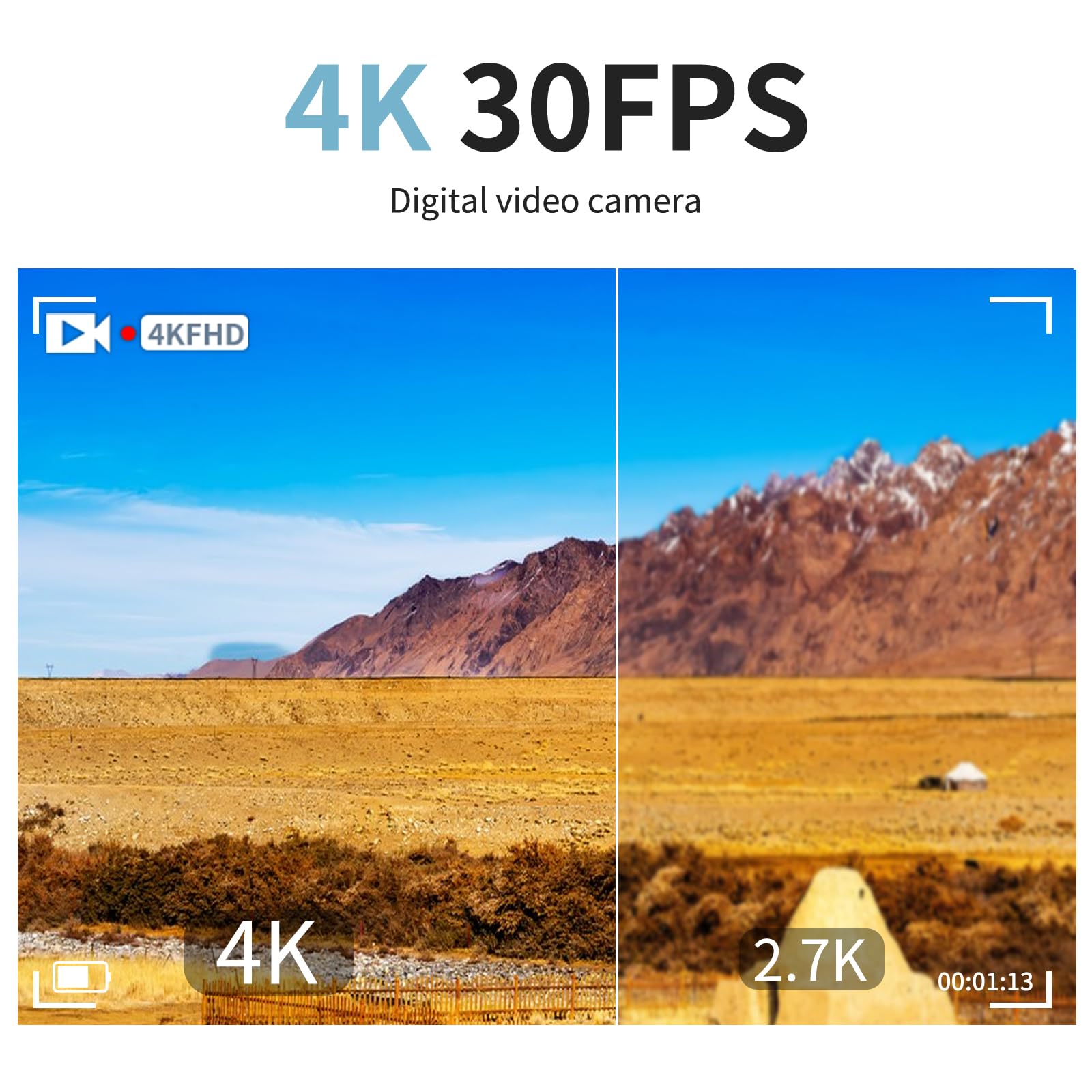 Videocamera 4K 64MP WiFi per YouTube Vlogging, zoom digitale 18X 3 pollici 270 ° Flip Screen, con scheda SD da 32 GB e lettore di schede, batteria integrata da 2500 mAh (rosso)