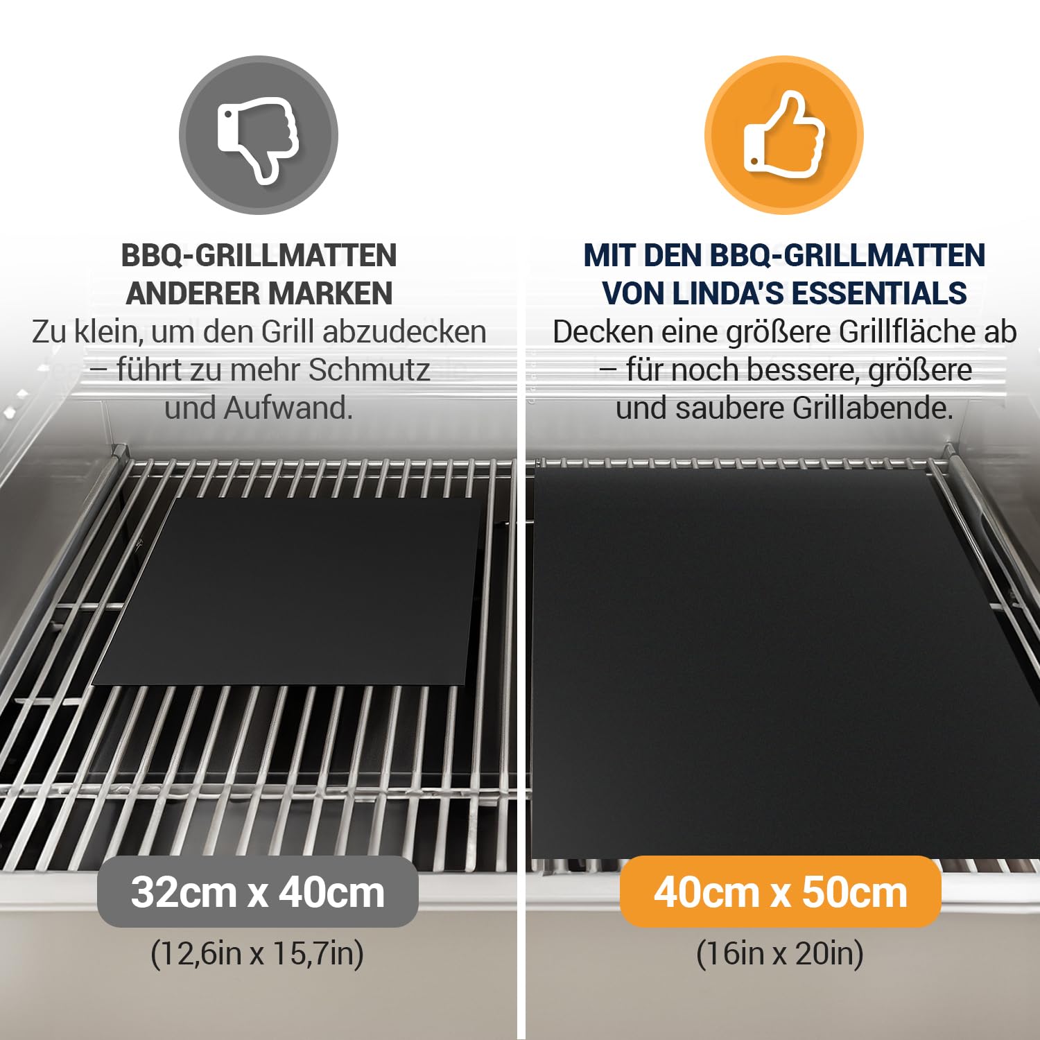 Marke: Linda's Essentials Extra große BBQ Grillmatte für Gasgrill, Elektro und Holzkohle (5er Pack) 50 x 40cm - Wiederverwendbare, hitzebeständige Grillmatten für Holzkohle, Teflon Grillmatte, Grillfolie, Grill Zubehör in use