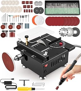 Mini Multi-Functional Table Saw, Portable Desktop Electric Saw Small Cutter for Crafts Wood Acrylic, Adjustable-height Cutting, Speeds & Angle, More Accessories for Sanding Engraving