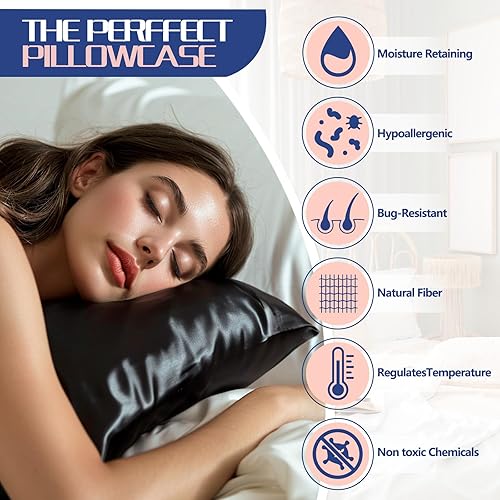 Vista 3 de Funda de almohada de satén, más suave que la seda, 1 paquete, fundas de almohada de satén con cremallera, fundas de almohada de enfriamiento