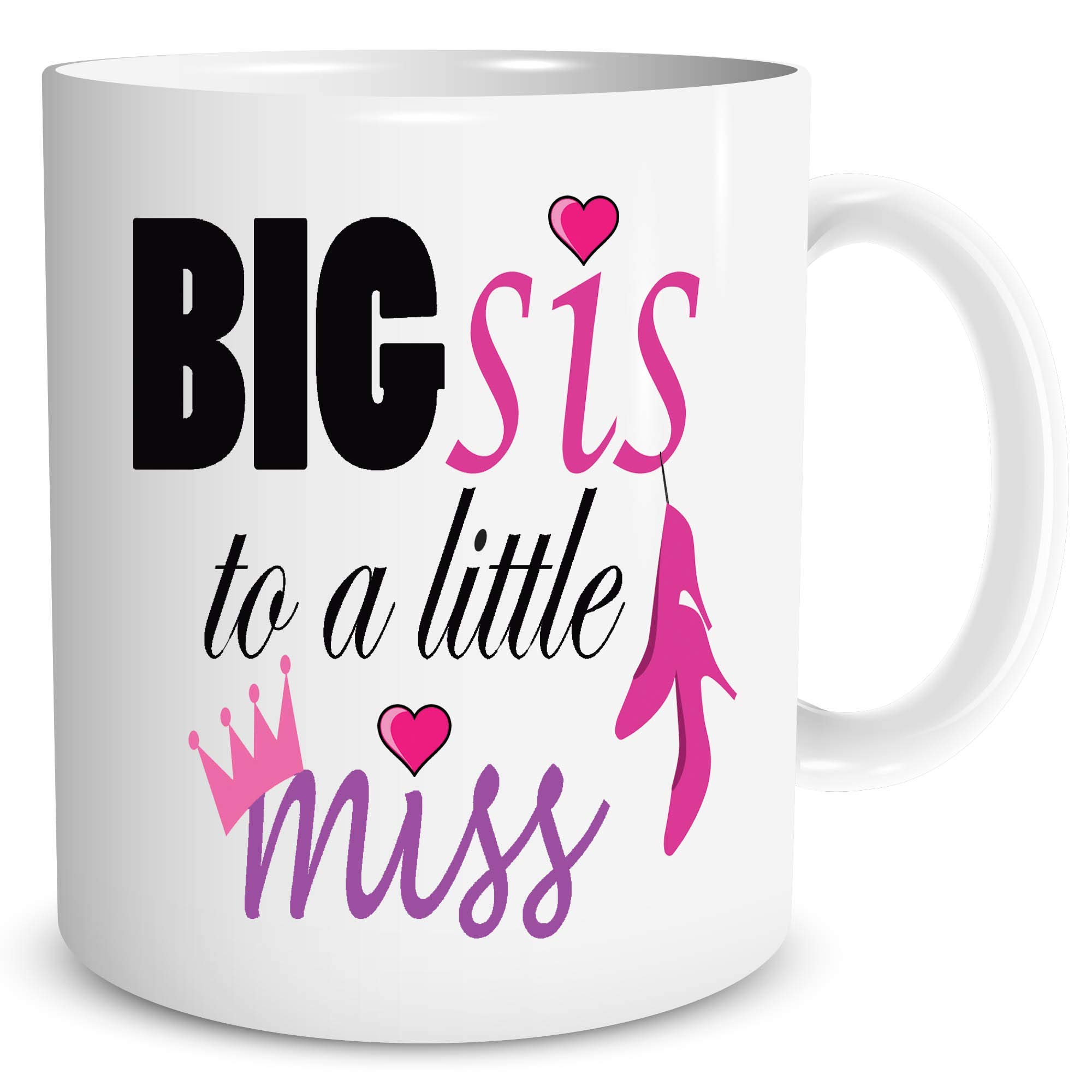 Peachy Antics Women's White Sister Mugs Big Sis To A Little Miss Big Sister Mug Little Sister New Baby Girl Baby Shower Pregnancy Announcement Baby's Gender Wsdmug897