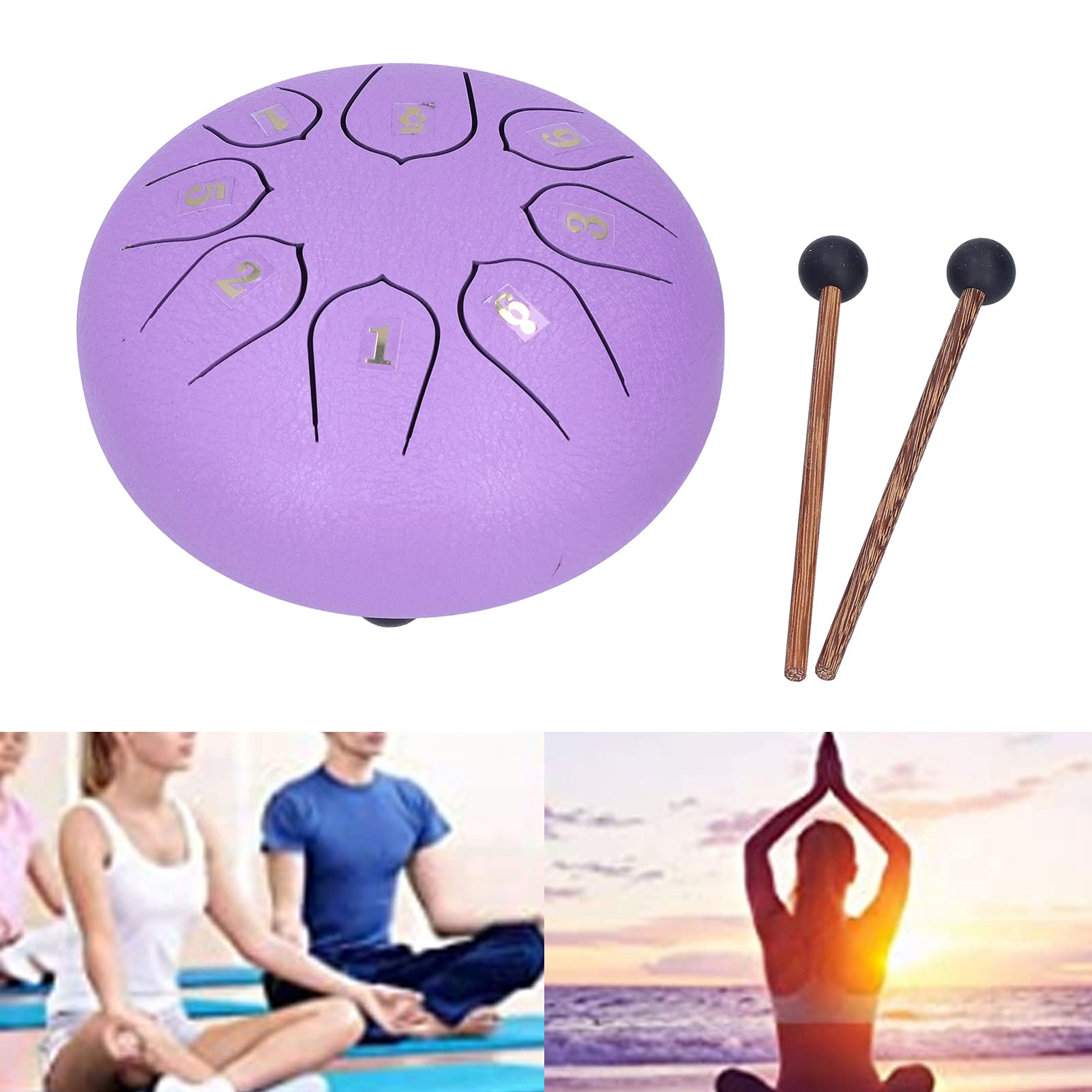 Cocoarm Tamburo per Lingua Tamburo a Mano in Acciaio 6 Pollici 8 Toni con Kit in Legno di Stoffa Accordatura Trasparente Libro di Spartiti e Mazze per Meditazione Yoga Principianti Musicoterapia