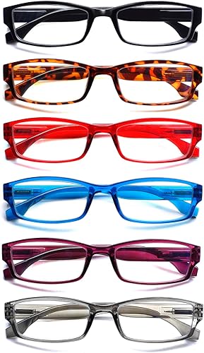 Miniatura 4 de SIGVAN Paquete de 6 lentes de lectura para mujeres y hombres, con bloqueo de luz azul, bisagra de resorte, lectores rectangulares