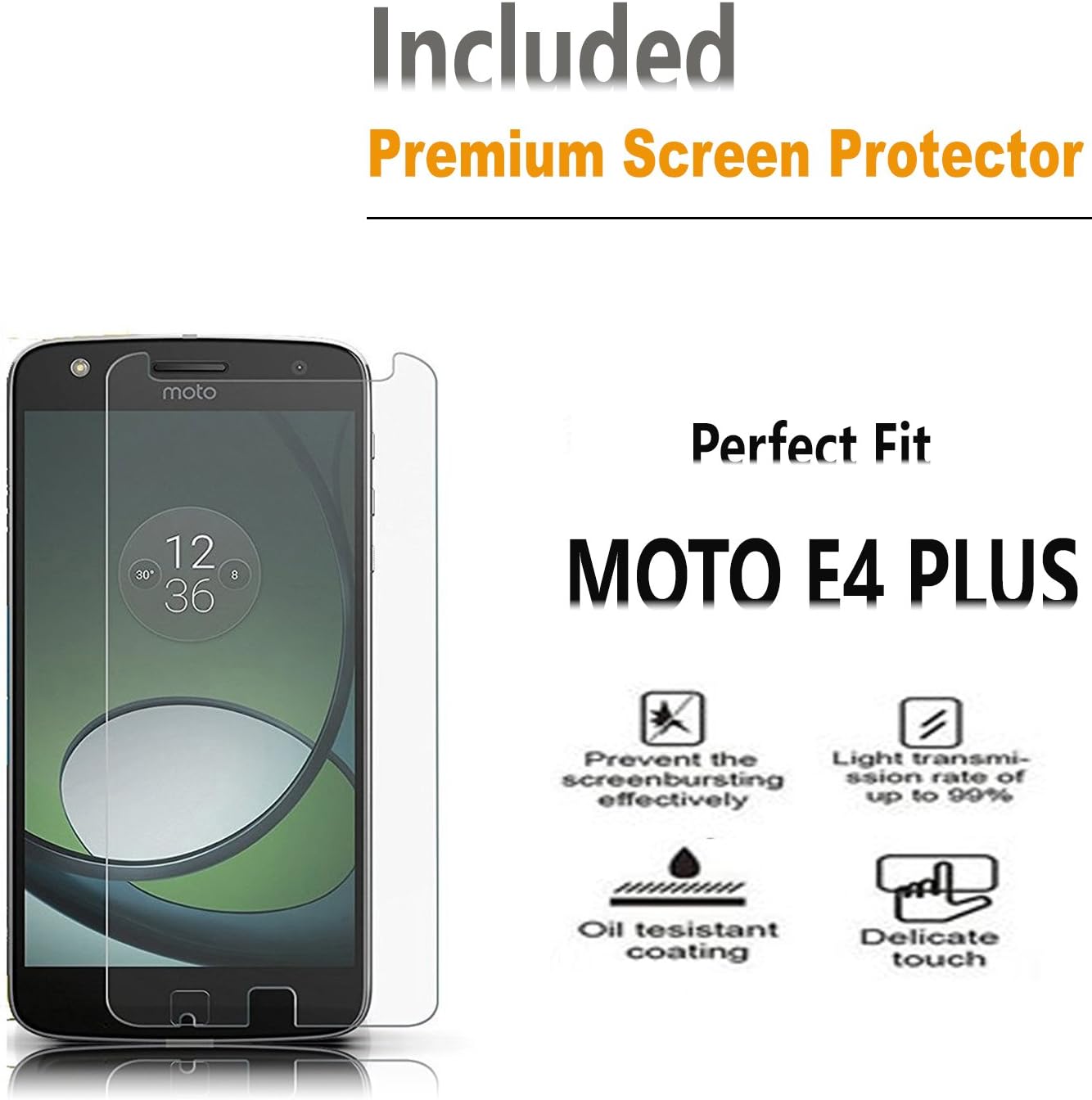 Moto E4 Plus Case, Circlemalls™ 2-Piece Style Hybrid Shockproof Case with [HD Screen Protector] and Touch Screen Pen (Sliver)