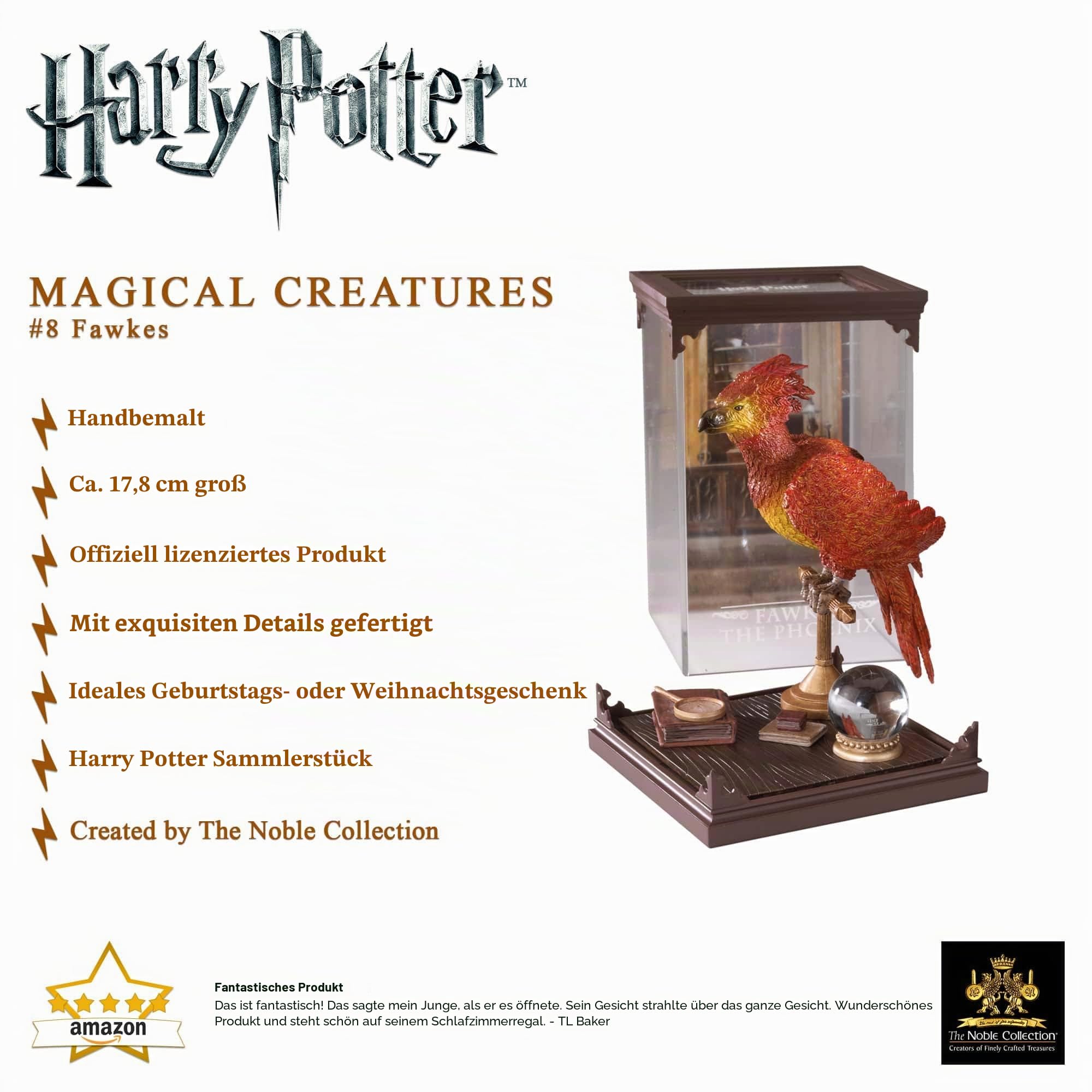 The Noble Collection - Magical Creatures Fawkes - Hand-Painted Magical Creature #8 - Officially Licensed 7in (18.5cm) Tall Harry Potter Toys