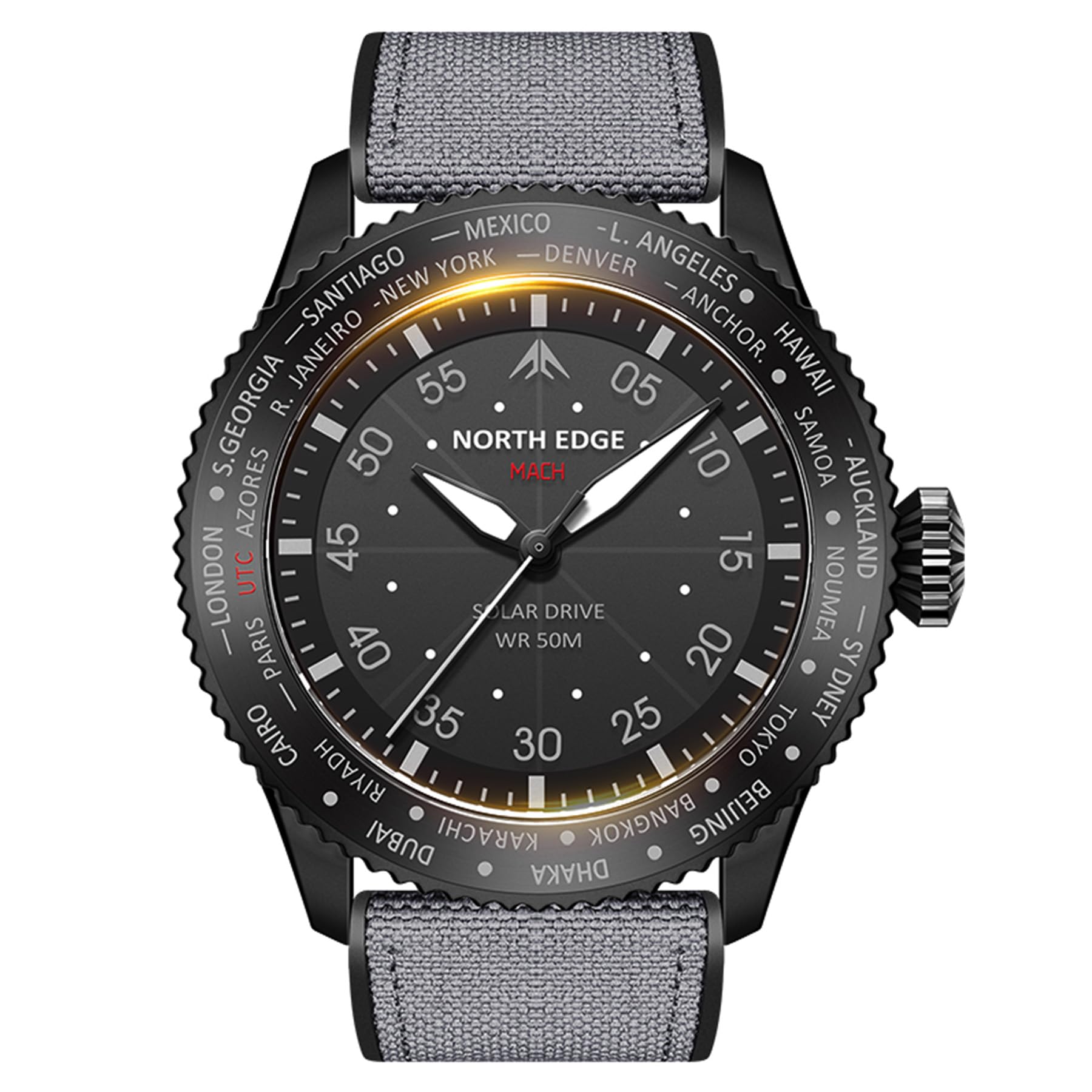 NORTH EDGE Herren Freizeituhr, Solar Fliegeruhr mit Quarzwerk, Mineralglas und Spiegel