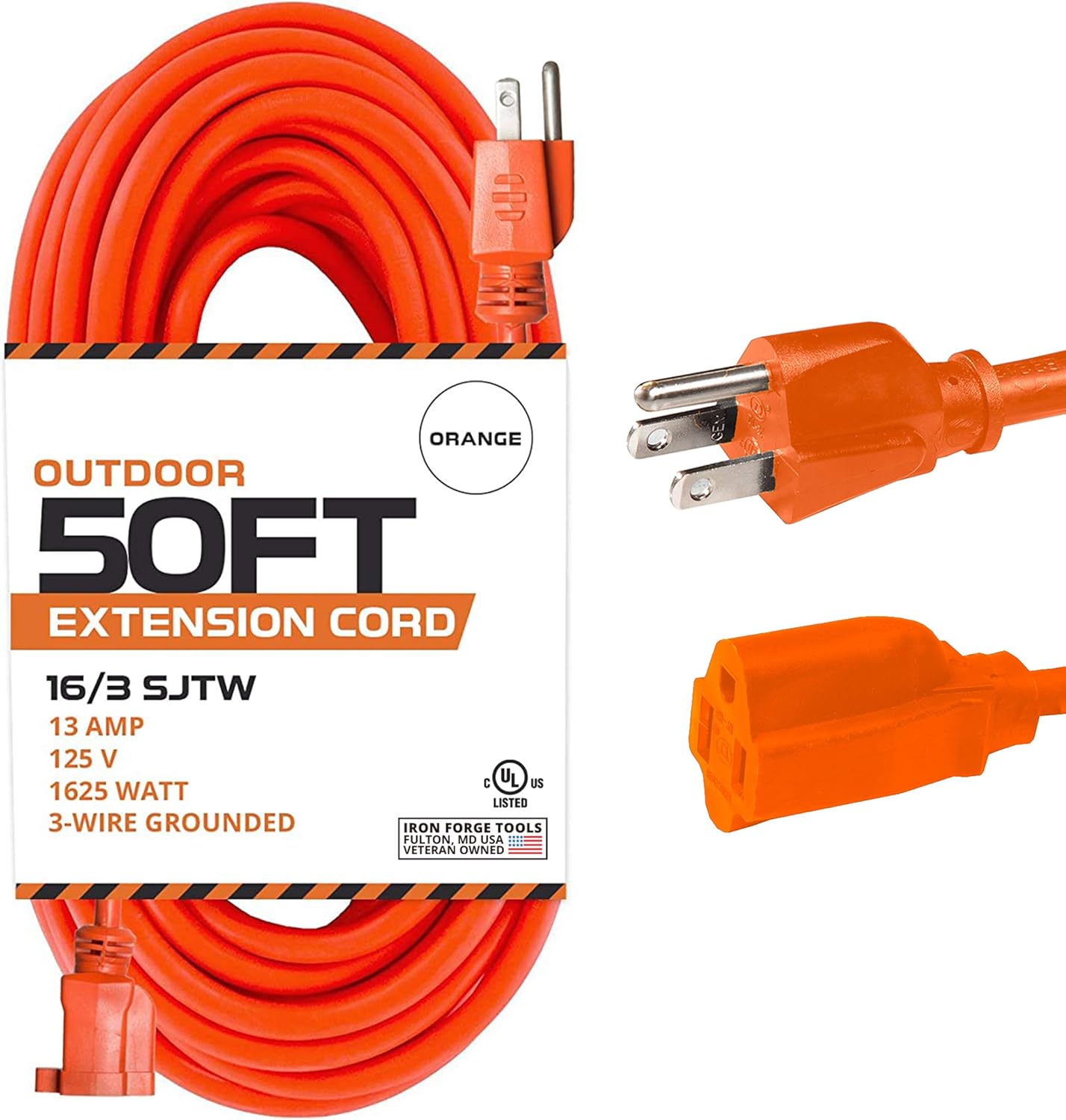 IRON CABLE 50 Ft Orange Extension Cord 16/3 SJTW
