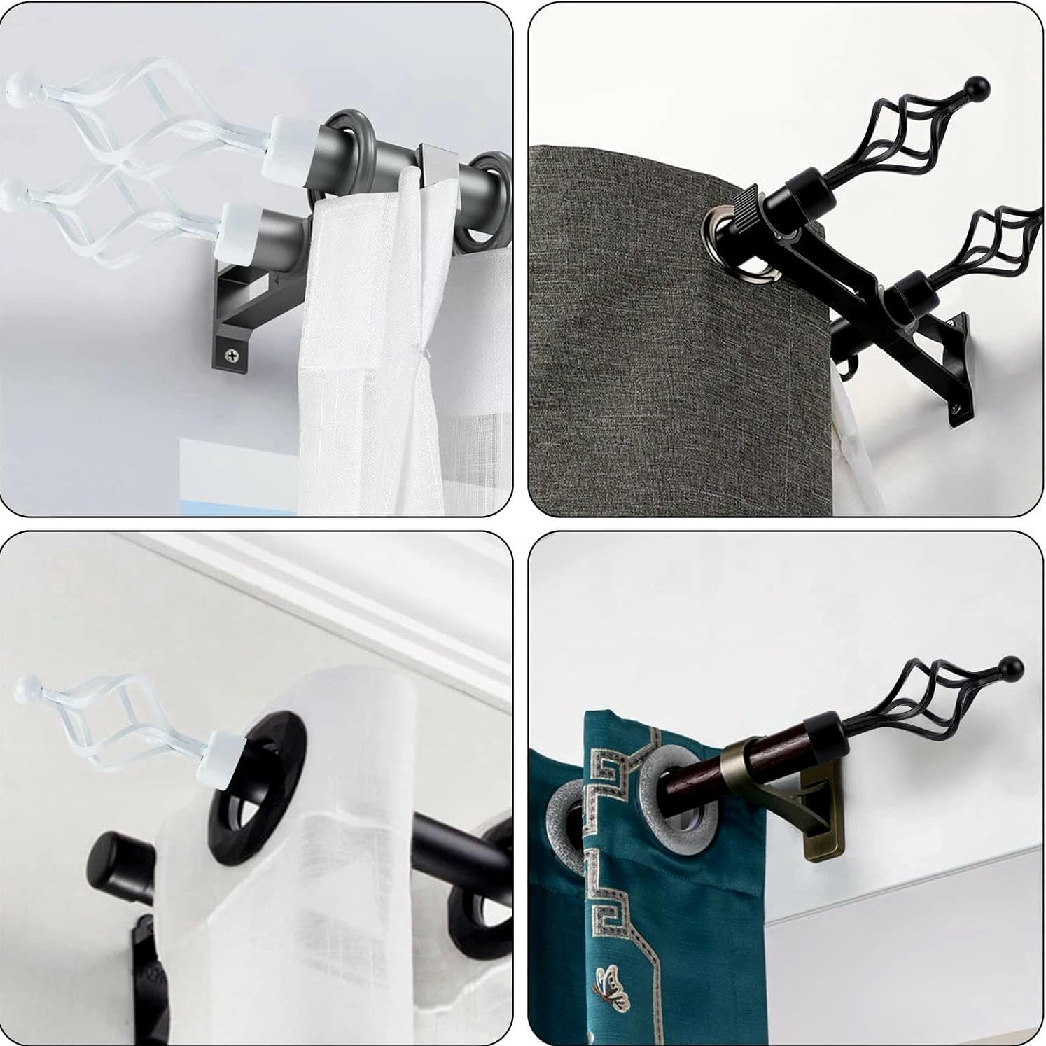 Curtain Rod Finial 22mm 25mm 28mm 4PCS Iron Twist Head Roman Rod Decorative end Accessories Black 25mm