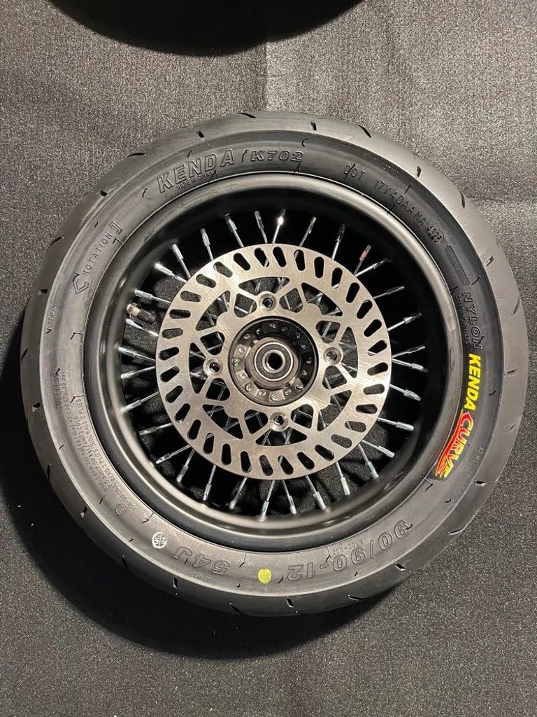 12In Wire Wheel Set with Ken-da Curve Tires, Black, Tubeless, 250cc-1000cc MX500 MX650 SX500 RSF650 Razor EM-5 soleil dirtbike upgrade 12mm axle 2-Pack 90/90-12 & 90/90-12 Tires - Dirt Bike Tires