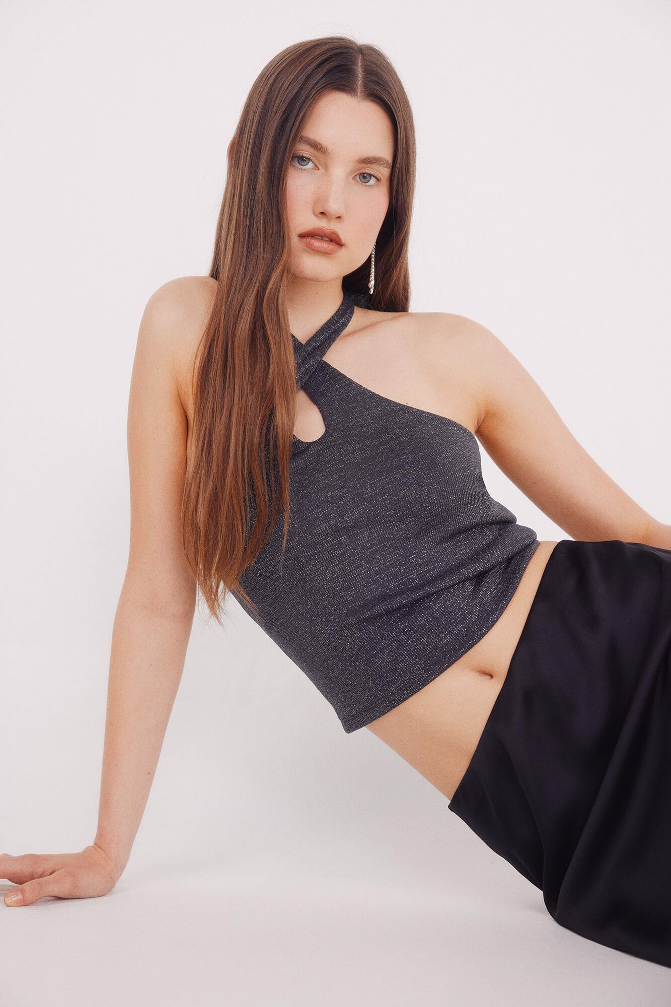 SPRINGFIELD Halter Top z Przodem Otwieranym i Brokatem Camiseta Dla Kobiet