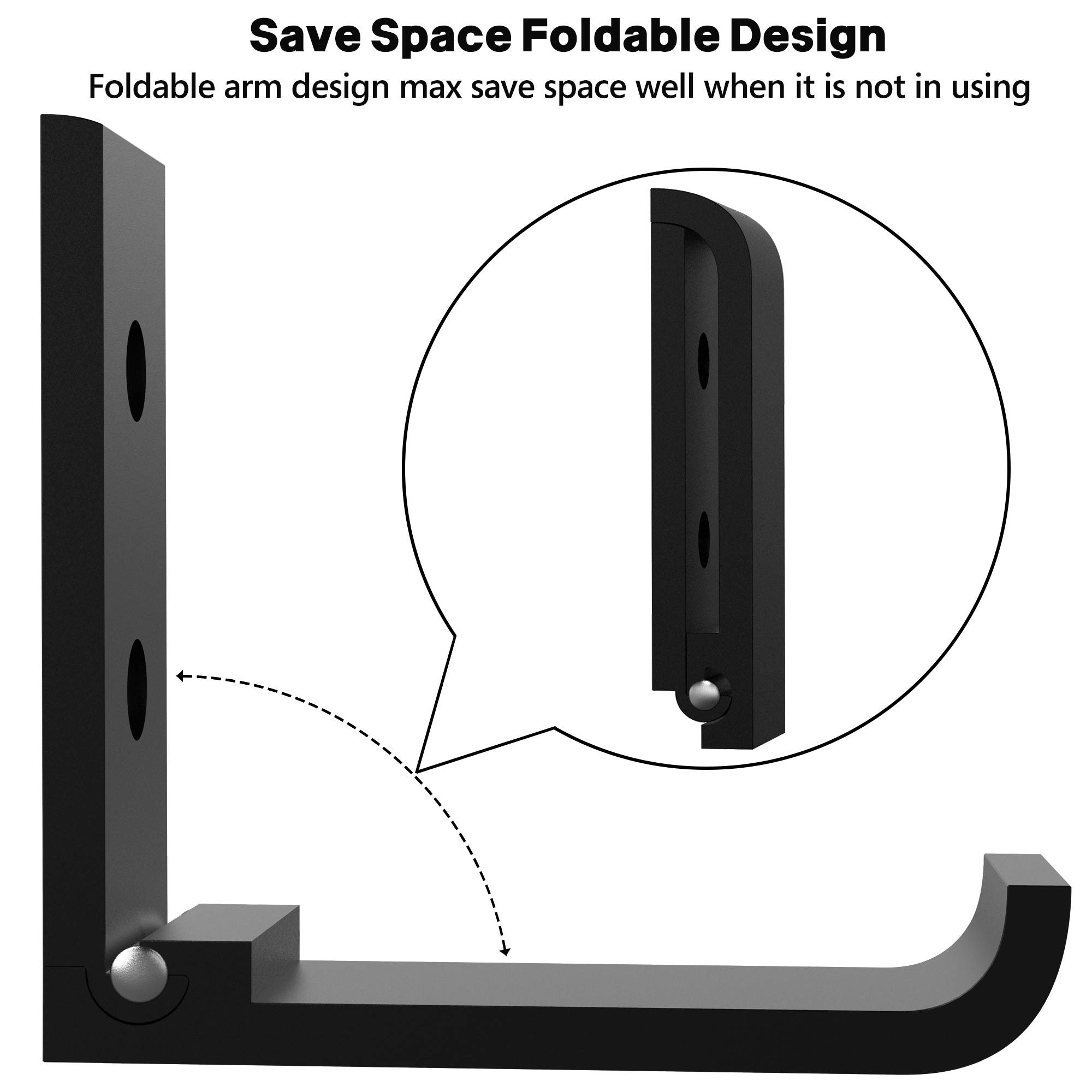 GEEKRIA Foldable Wall Mount Headphones Holder, Headset Wall Hanger, Aluminum Wall Mount Hook, Hold Up to 1kg with 3M Tape, 20kg with Screws, Stand Come with Headband Protective Pad (Black 5pcs)