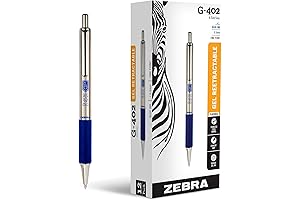G-402 Retractable Gel Pen, Stainless Steel Barrel, Fine Point, 0.5mm, Blue Ink, 12-Pack