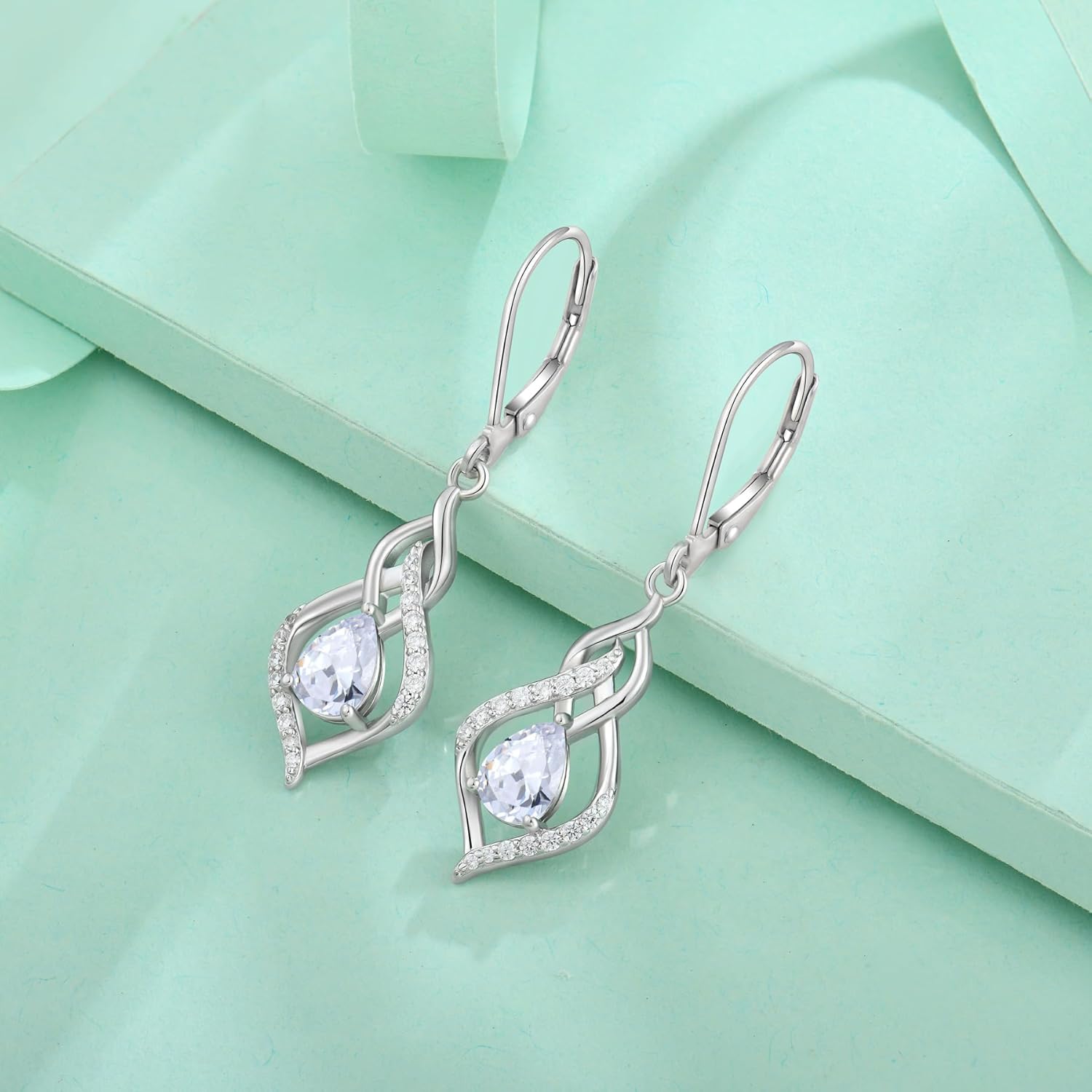 Infinity Dangle Drop Earrings for Women 925 Sterling Silver Teardrop Leverback Earrings with Birthstone Jewelry Gifts for Her - Image 5