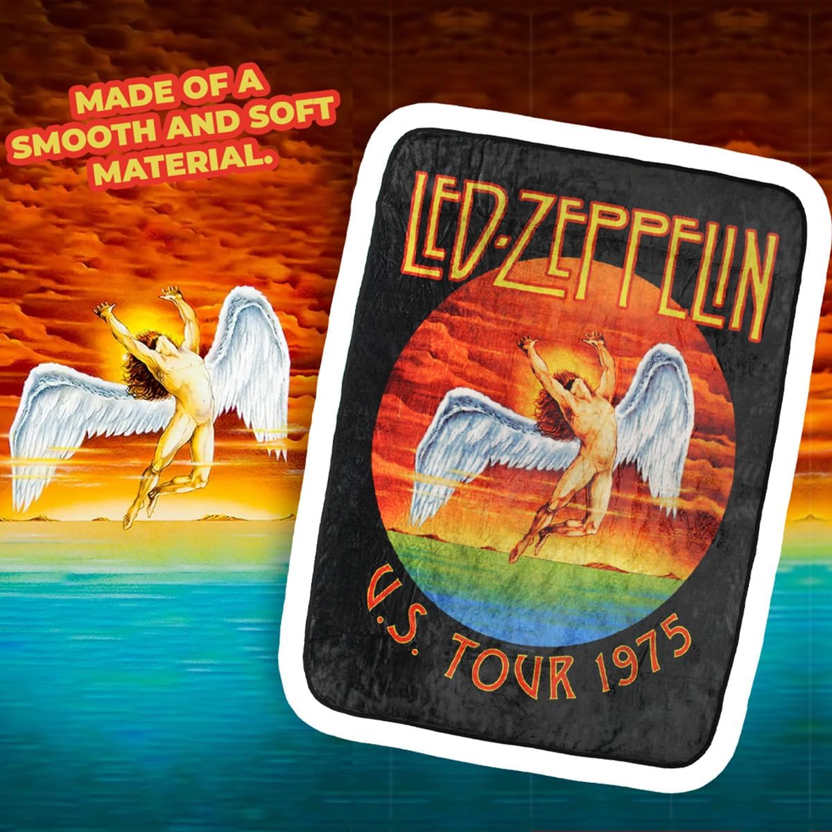 Led Zeppelin Throw Blanket Icarus Angel U.S Tour 1975 Music Band Plush Fuzzy Soft Throw Blanket
