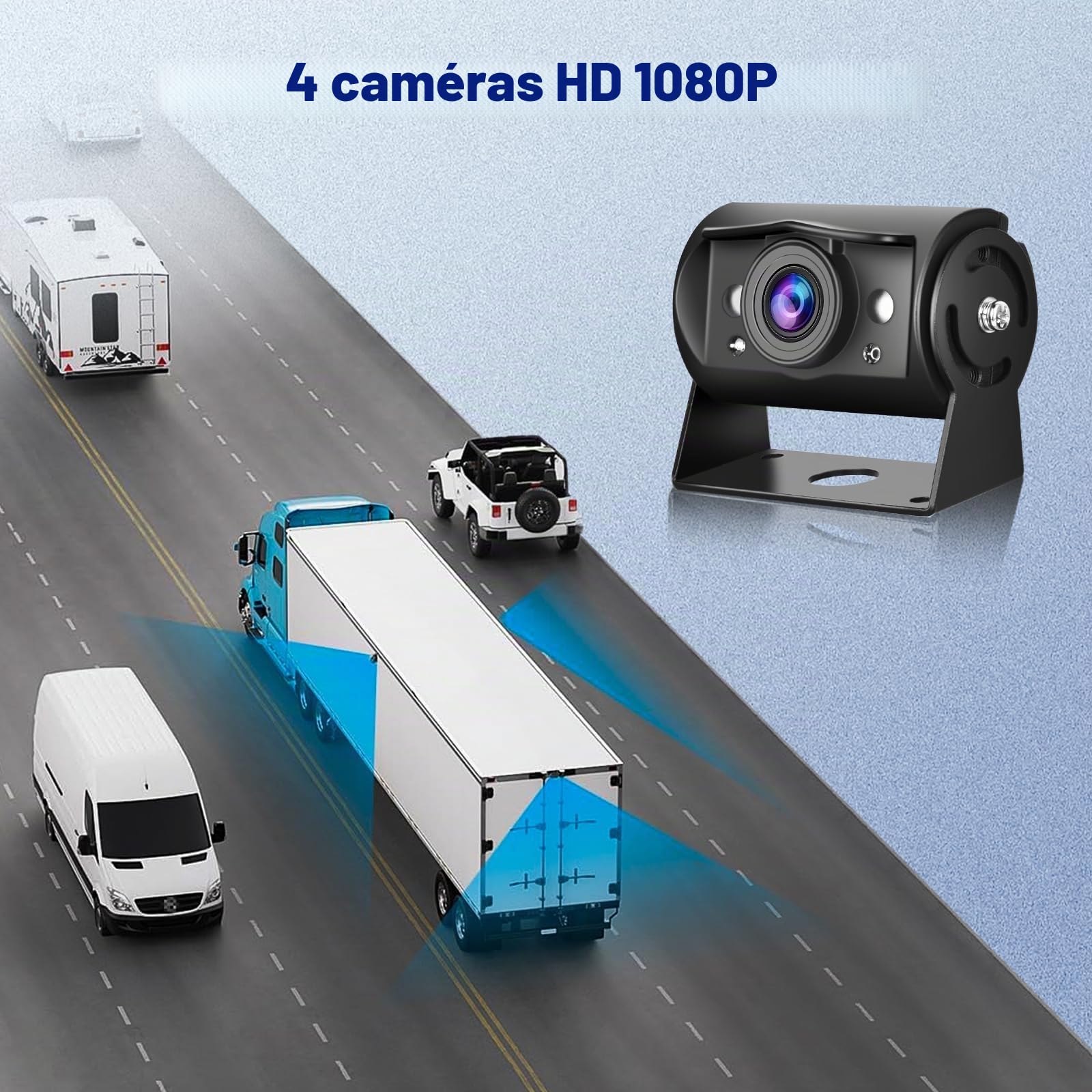 Caméra de Recul pour Voiture 1080P avec 4 Écrans Divisés Moniteur 9 Pouces, supportant 4 Caméras DVR/IP68/Vision Nocturne pour Camion, Camping-Car, Remorque, avec Câbles 2x10 M et 2x20 M