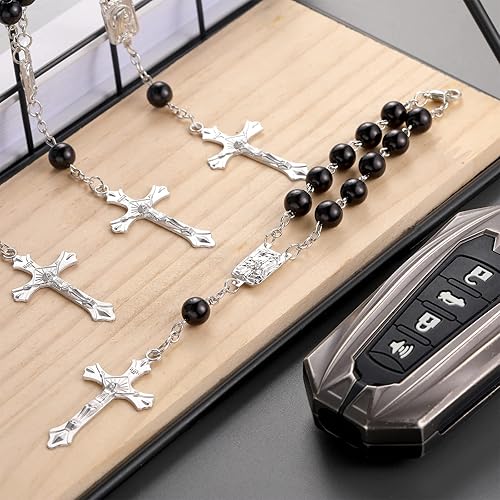 Miniatura 4 de Rosario automático para espejo retrovisor, cuentas de cristal de perlas, pulsera católica, rosario, católico, para mujeres, hombres, rosario de