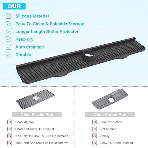 Miniatura 4 de Tapete protector contra salpicaduras de fregadero de 32 x 5.5 pulgadas, protector de salpicaduras de silicona más largo, bandeja de recogedor de