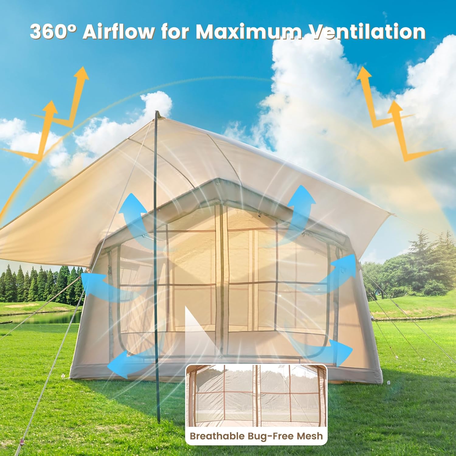 ABORON 2/6/8/10/12 Person Inflatable Camping Tent, Easy Setup Blow Up Tent with Hand Pump, PU3000mm Waterproof & Breathable 4 Season Glamping Tent for Outdoor Camping