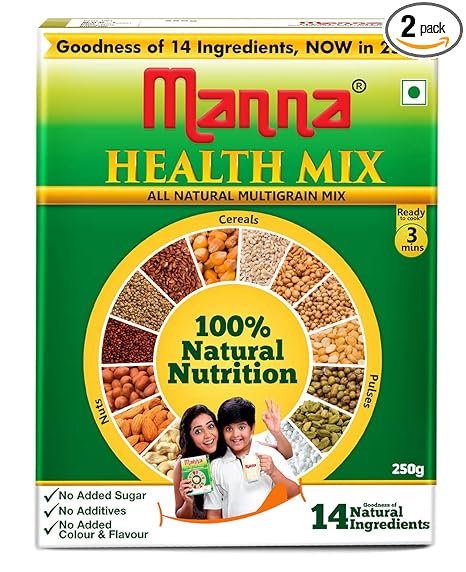 Manna Health Mix 500g | Health and Nutrition Drink | No Sugar Multigrain Health Drink | 14 Natural Ingredients | Millets, Nuts, Cereals & Pulses | Sathu maavu | Porridge Mix 250g (Pack of 2)