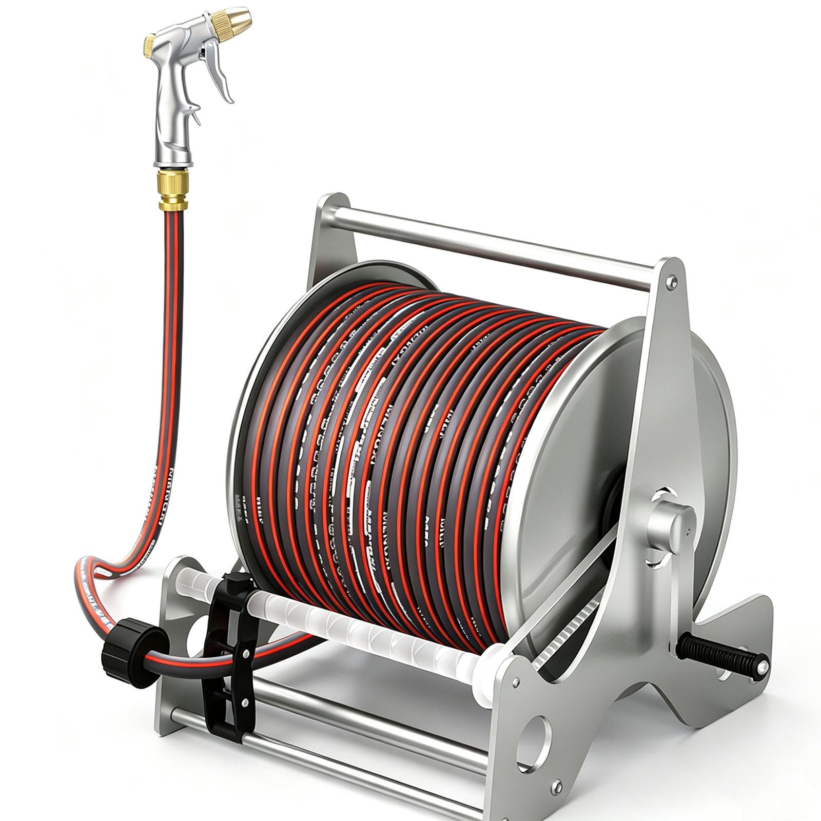 Carro Portamangueras Acero Inoxidable con Múltiples Patrones Rociado 30mHose | Carro Metal Inoxidable con Manguera Resistente Las Torceduras Y Pistola Rociadora Ajustable,para Riego Exterior,Lavado Autos