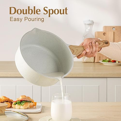 Miniatura 42 de SENSARTE Cacerola antiadherente de cerámica blanca con juego de tapa, olla pequeña con mango Stay Cool, cacerola compatible con inducción