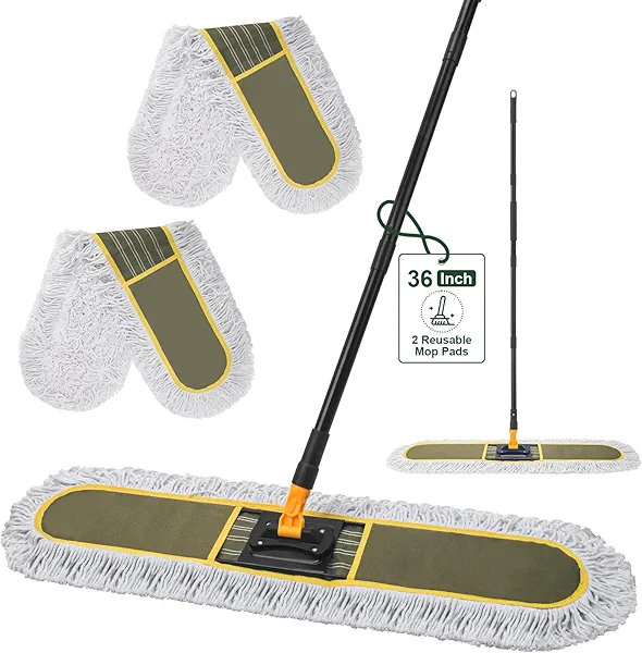 Ylebs 36" Commercial Dust Mops for Floor Cleaning with Replacement Mop Pad, Heavy Duty Large Dust Mop for Hardwood Floors,Industrial Floor Duster Wet Dry Mop for Office Garage Warehouse Factory Mall