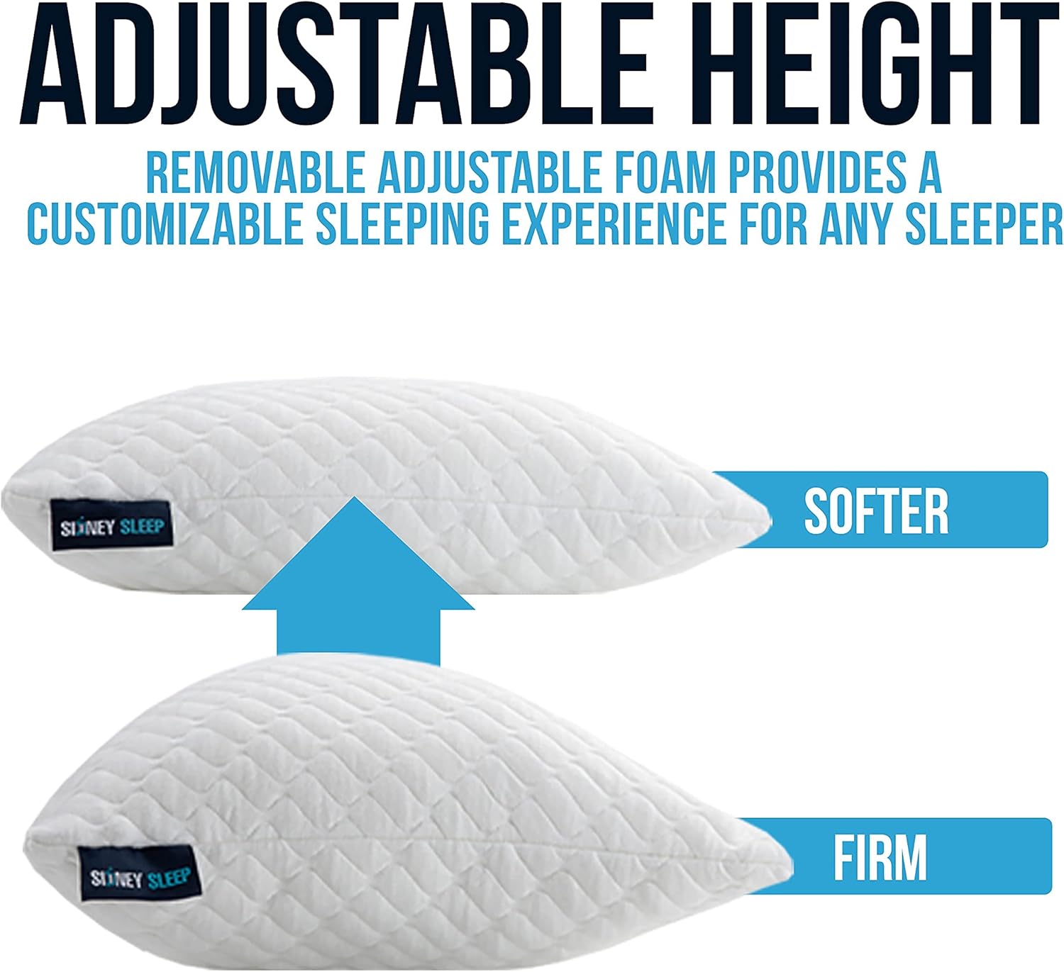 Sidney Sleep Side Sleeper Pillow for Shoulder Pain - 100% Adjustable Loft - Soft Medium Or Firm Curved Memory Foam Bed Pillow - Washable Cooling Bamboo Case - Extra Foam Fill Included (Queen, White) : Health & Household