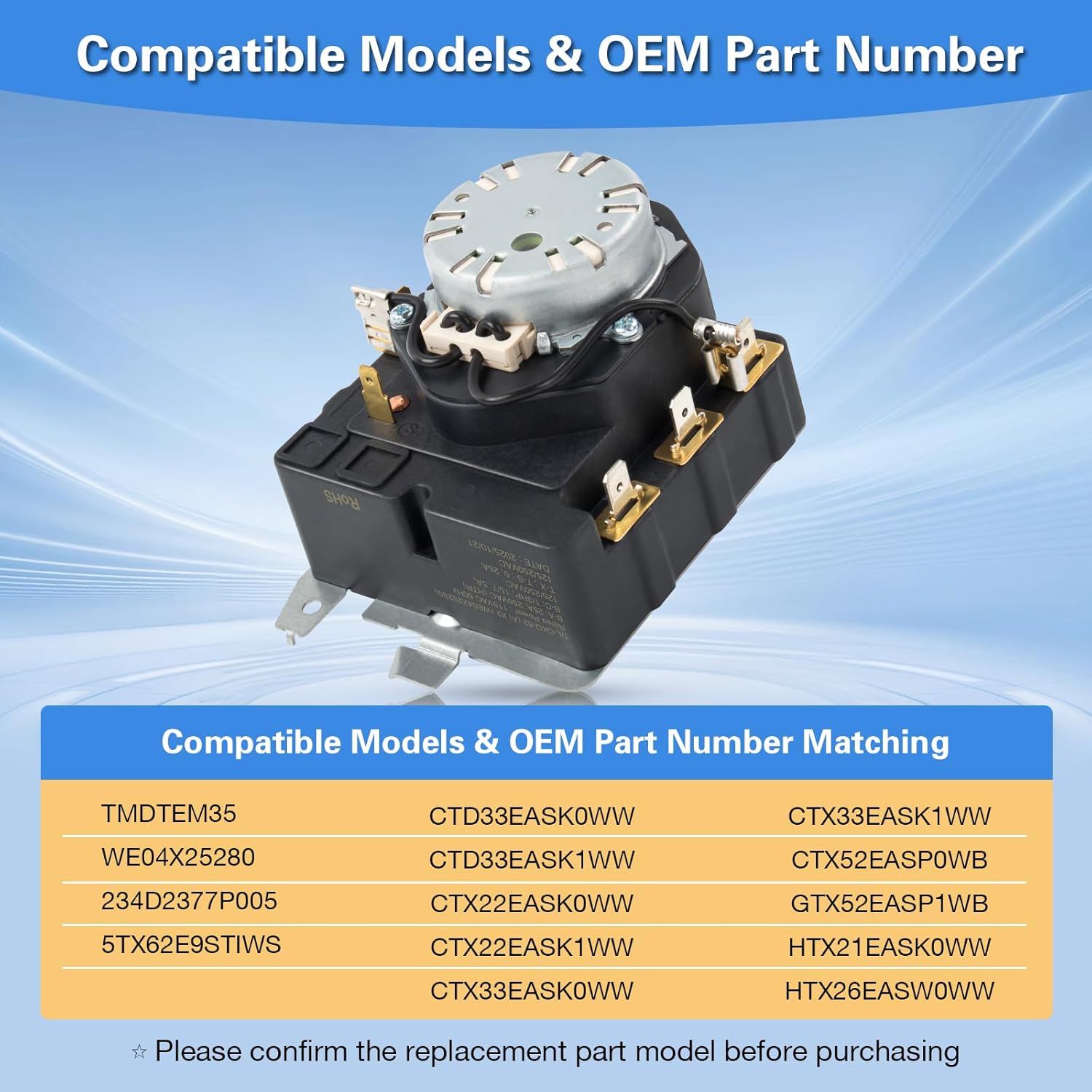 WE04X25280 Dryer Timer Replacement for GE & Hotpoint Electric/Gas Dryers, OEM Timer Switch Control Compatible with TMD1EM35, 234D2377P005, Replaces 4467035, AP6032628