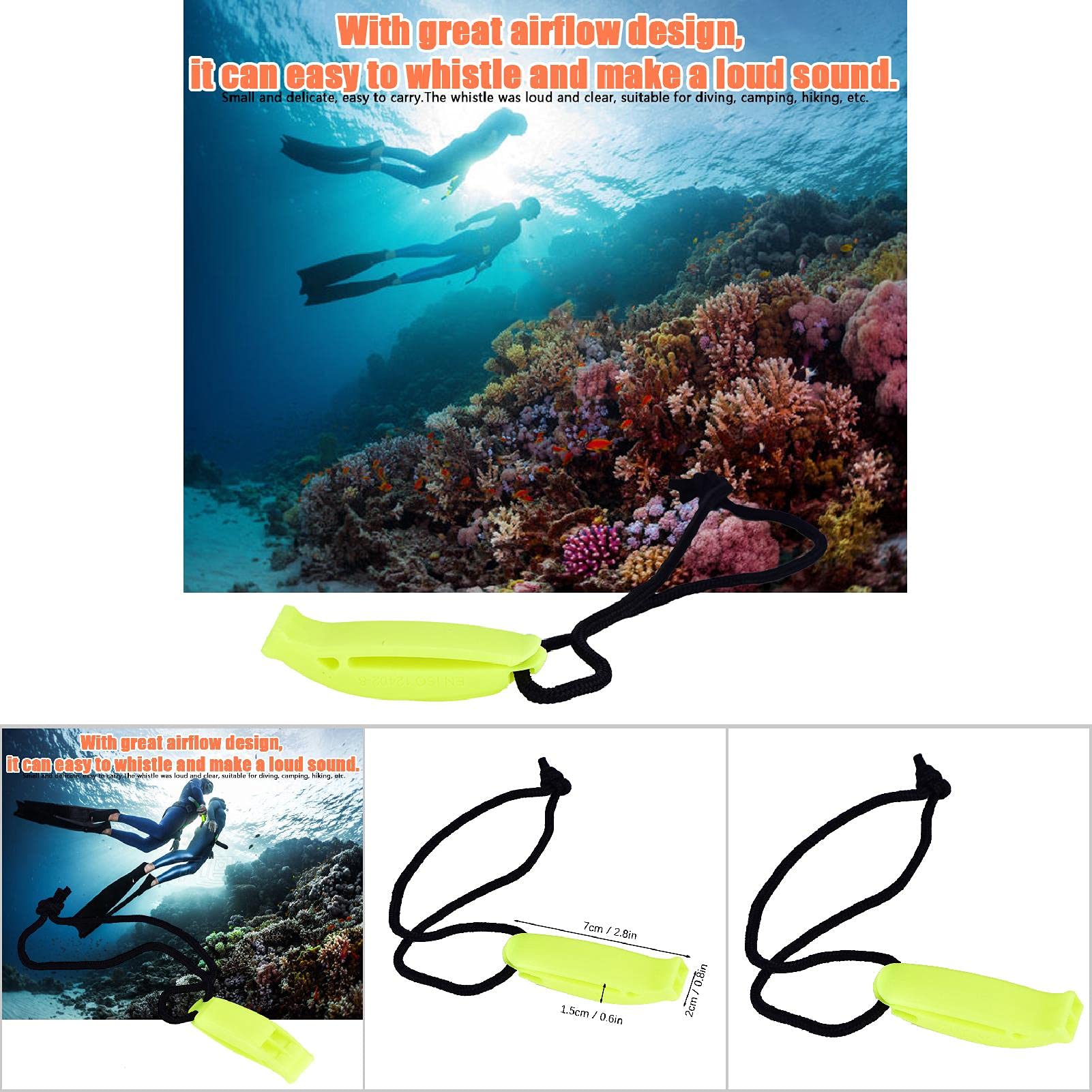 Lifesaving Whistle, Loud Survival Loud Crisp Sound for Diving Hiking Camping 3Colors (Yellow Green)
