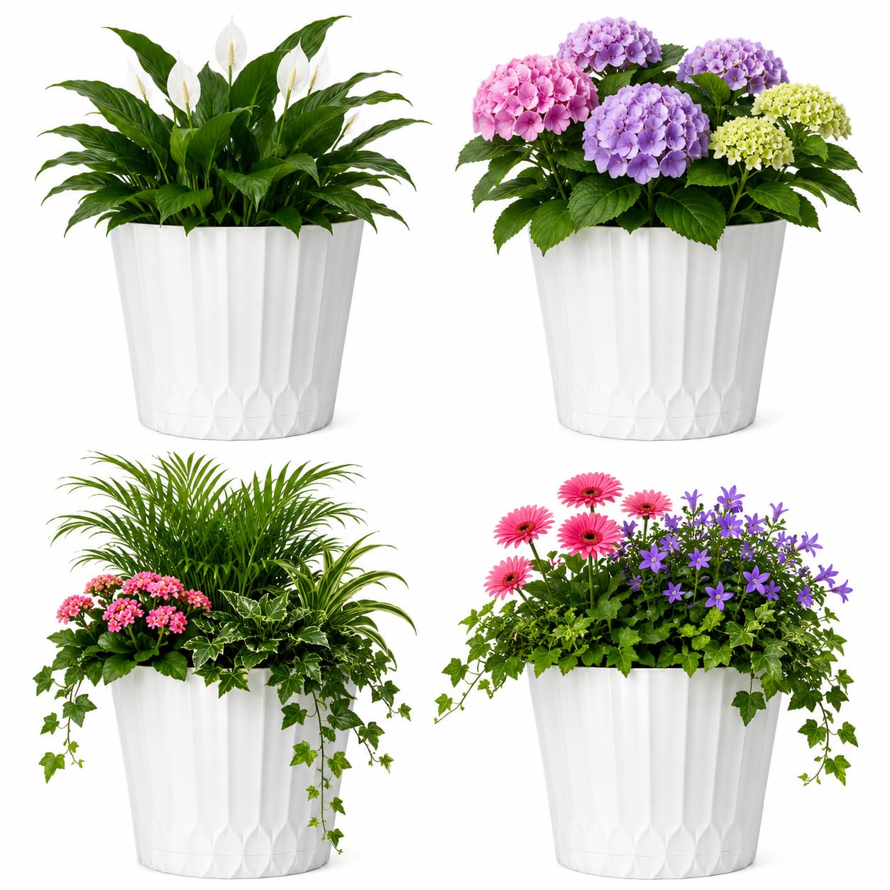 Muddy Hands Decorative Cream Plant Pot with Clip-On Saucer – Indoor & Outdoor Round Plastic Planter for Flowers, Herbs & House Plants, Stylish Durable Flower Pot with Drainage Holes (4, 10 Litre)