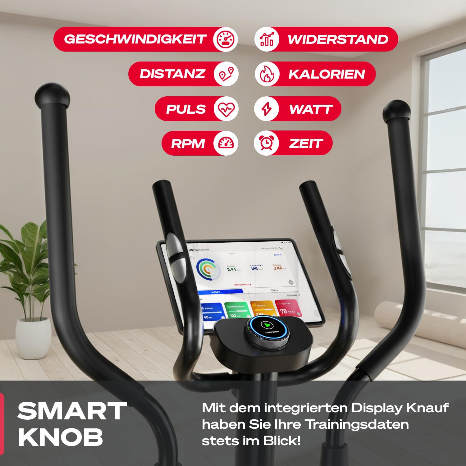 Sportstech CX625 Crosstrainer für Zuhause, Ellipsentrainer mit 32 Widerstandsstufen, 15 kg Schwungrad, leises Magnetbremssystem, LCD Display, Pulssensor, Crosstrainer bis 120 kg